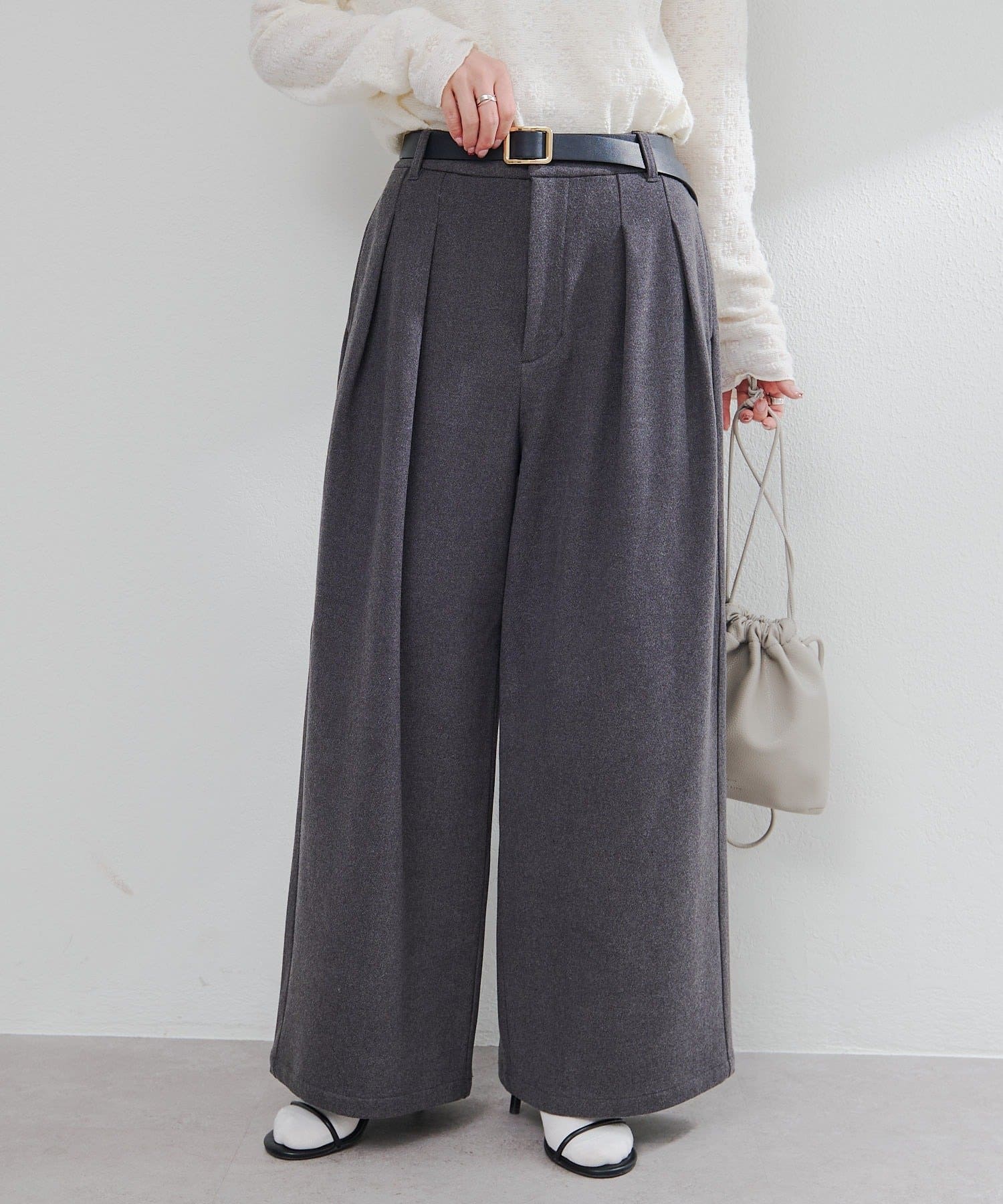 PUAL CE CIN(ピュアルセシン) ストレッチ起毛タックスラックスパンツ