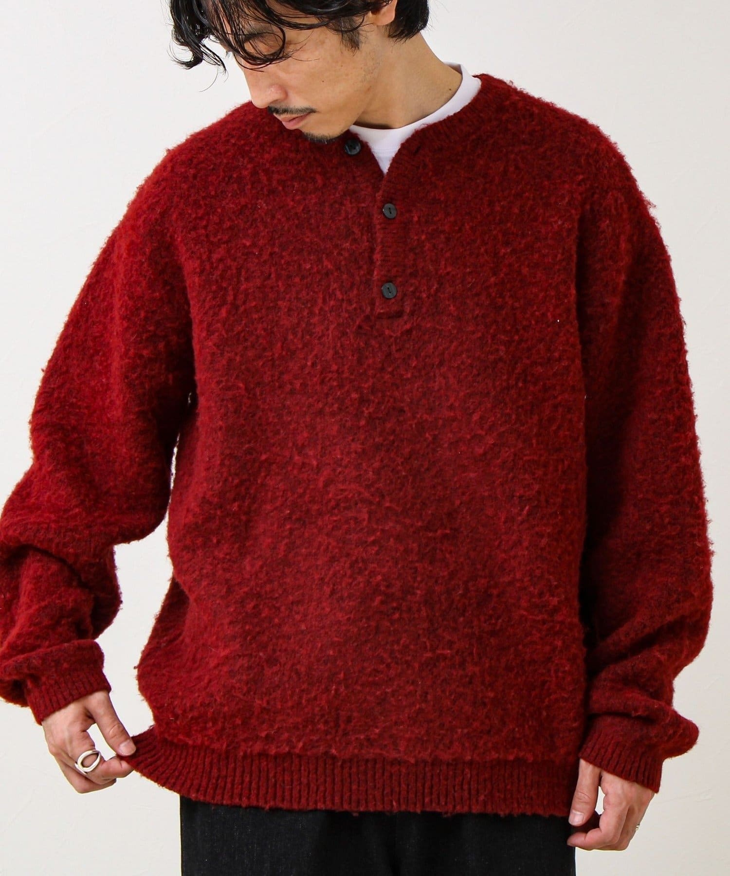 FREDY & GLOSTER(フレディ アンド グロスター) 【モヘアタッチ/ユニセックス対応】ヘンリーネックプルオーバーニット