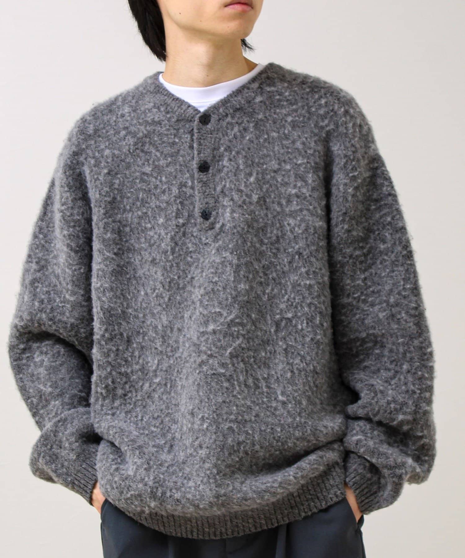 FREDY & GLOSTER(フレディ アンド グロスター) 【モヘアタッチ/ユニセックス対応】ヘンリーネックプルオーバーニット