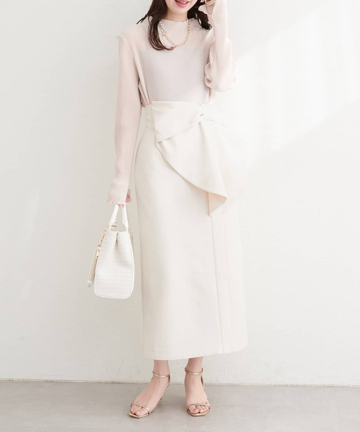 natural couture(ナチュラルクチュール) リボン付きナロースカート