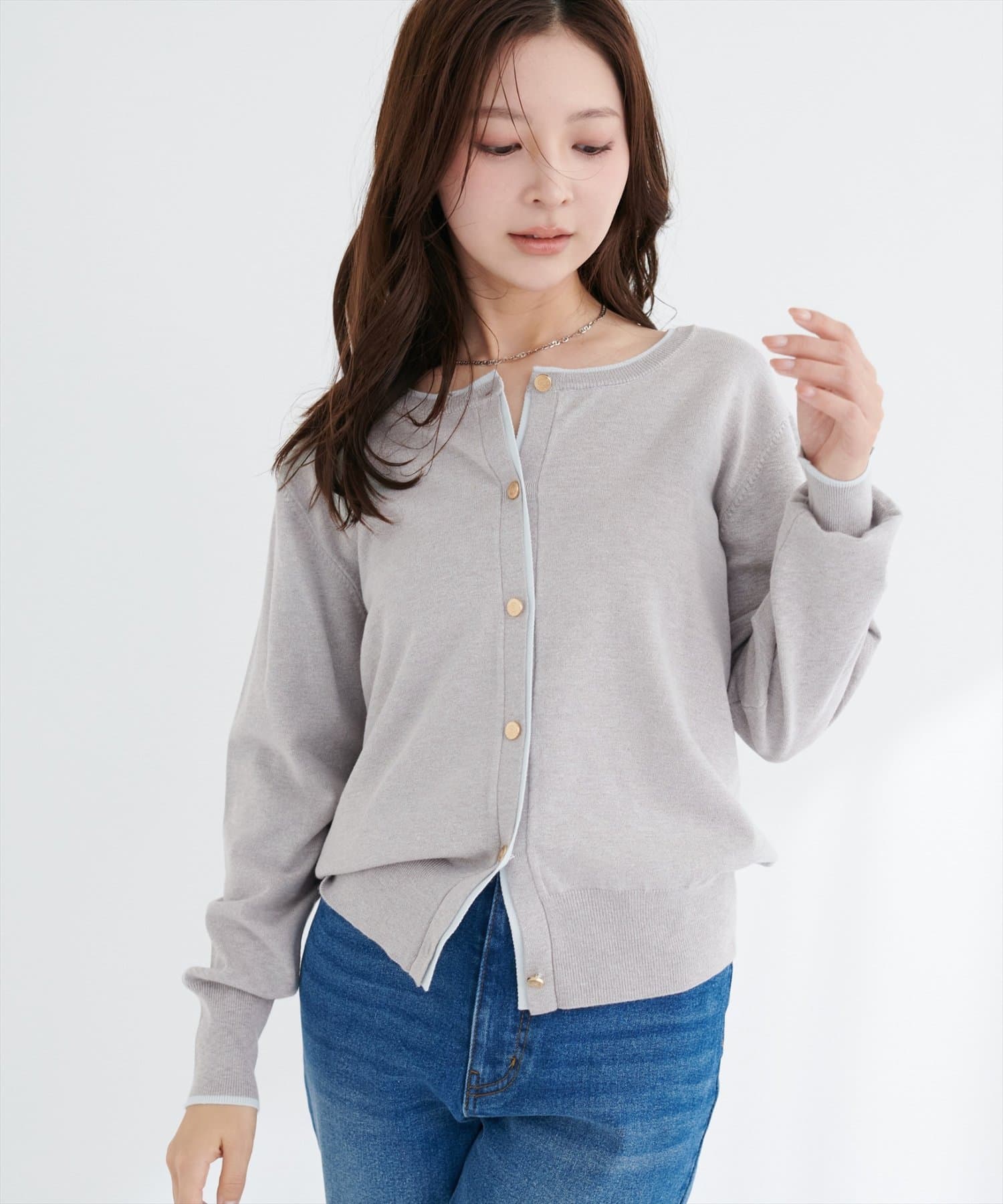 natural couture(ナチュラルクチュール) 配色金ボタンニットカーディガン