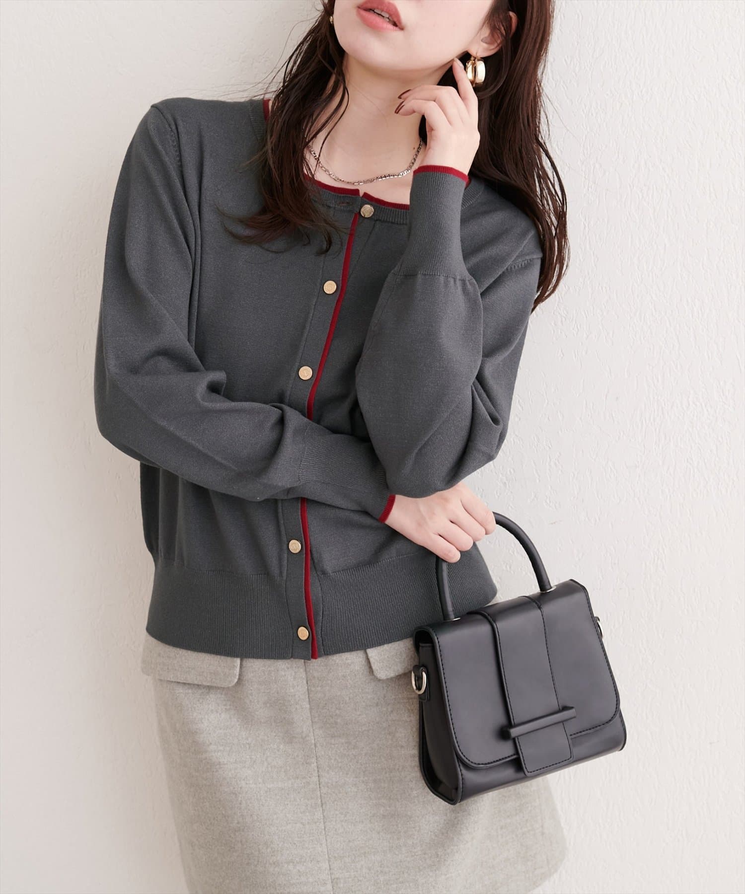 natural couture(ナチュラルクチュール) 配色金ボタンニットカーディガン