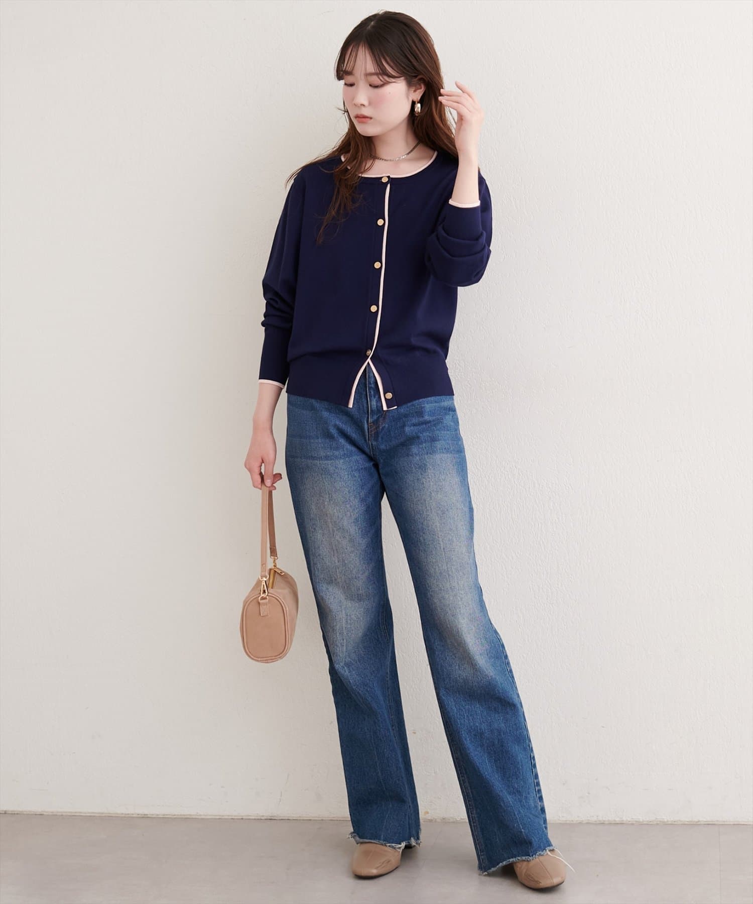 natural couture(ナチュラルクチュール) 配色金ボタンニットカーディガン