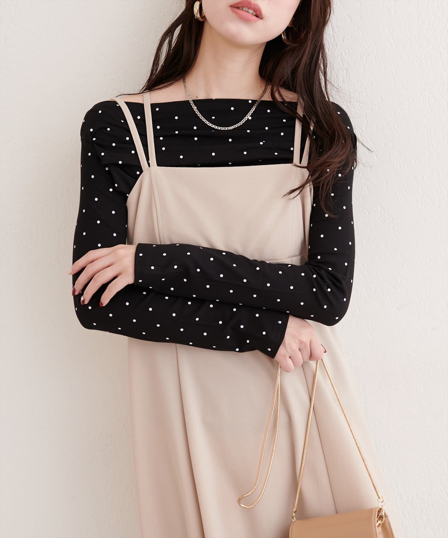 natural couture(ナチュラルクチュール) ドット柄ドレーププルオーバー