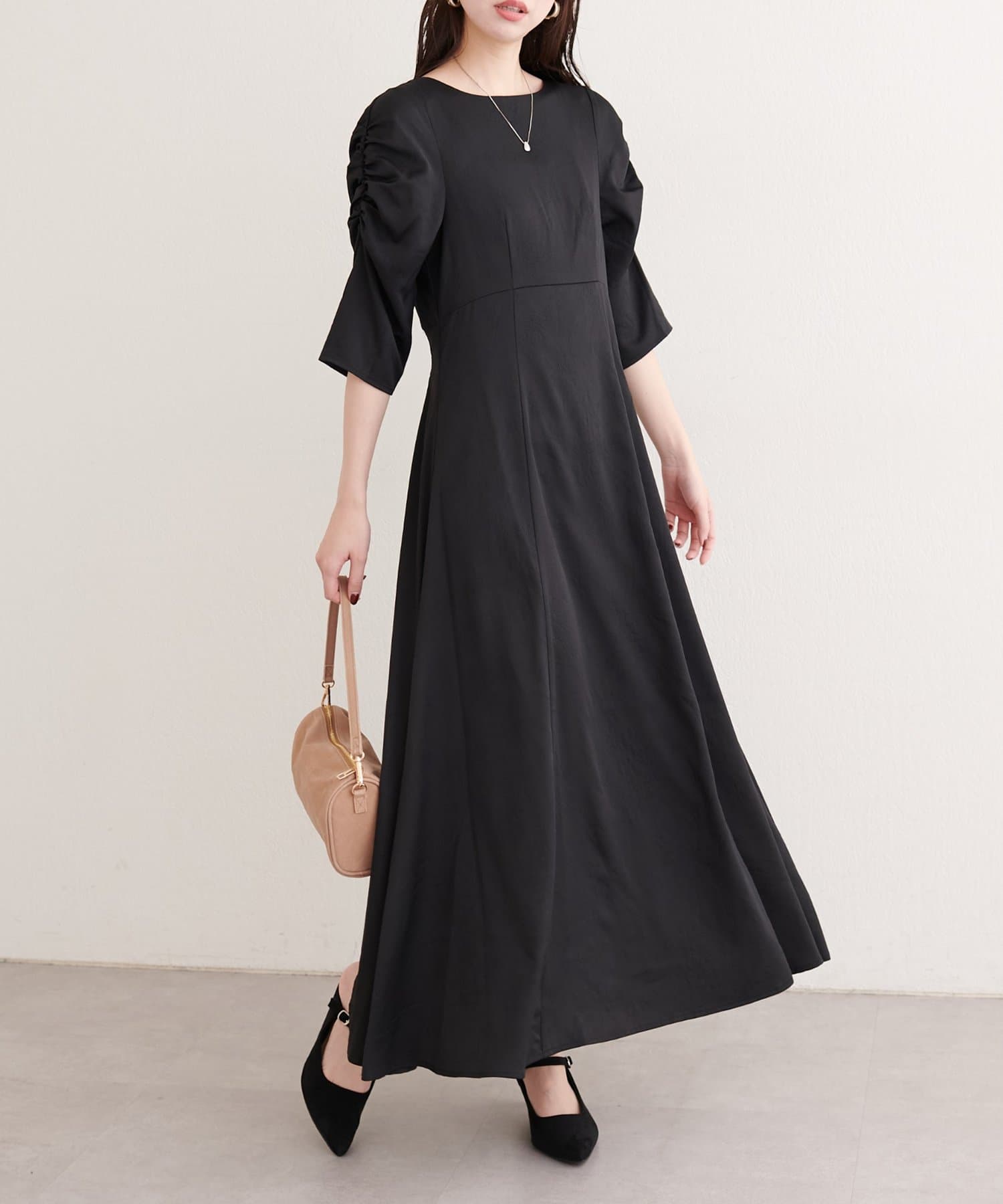 natural couture(ナチュラルクチュール) フラワージャガードジゴスリーブワンピース