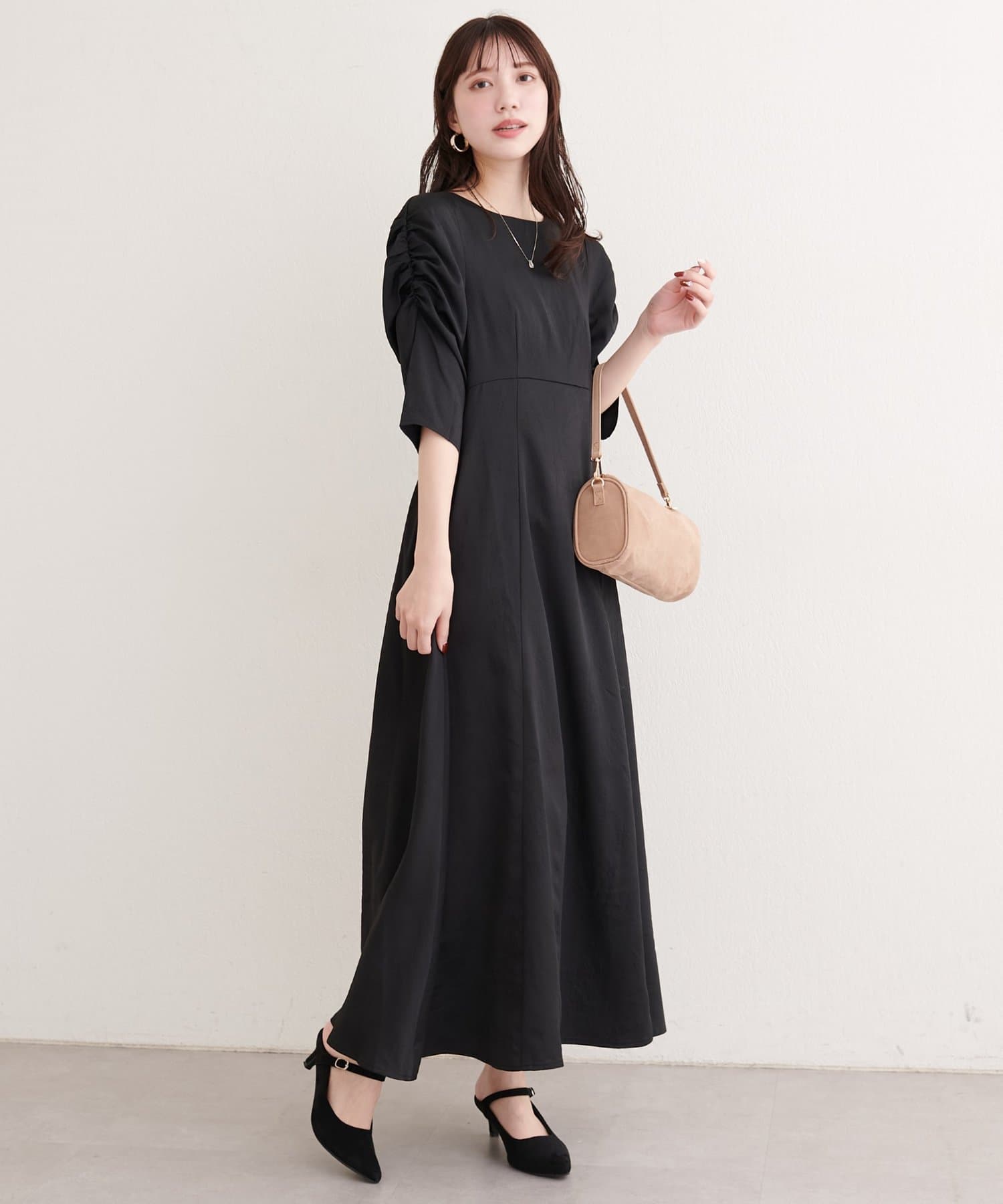 natural couture(ナチュラルクチュール) フラワージャガードジゴスリーブワンピース