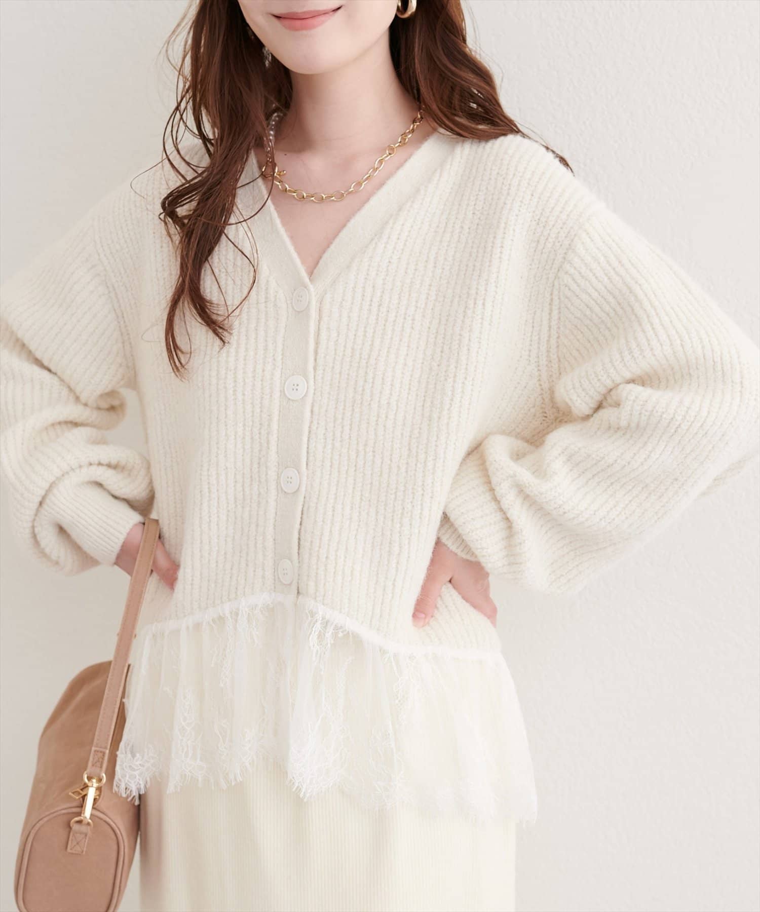 natural couture(ナチュラルクチュール) 裾レースカーディガン