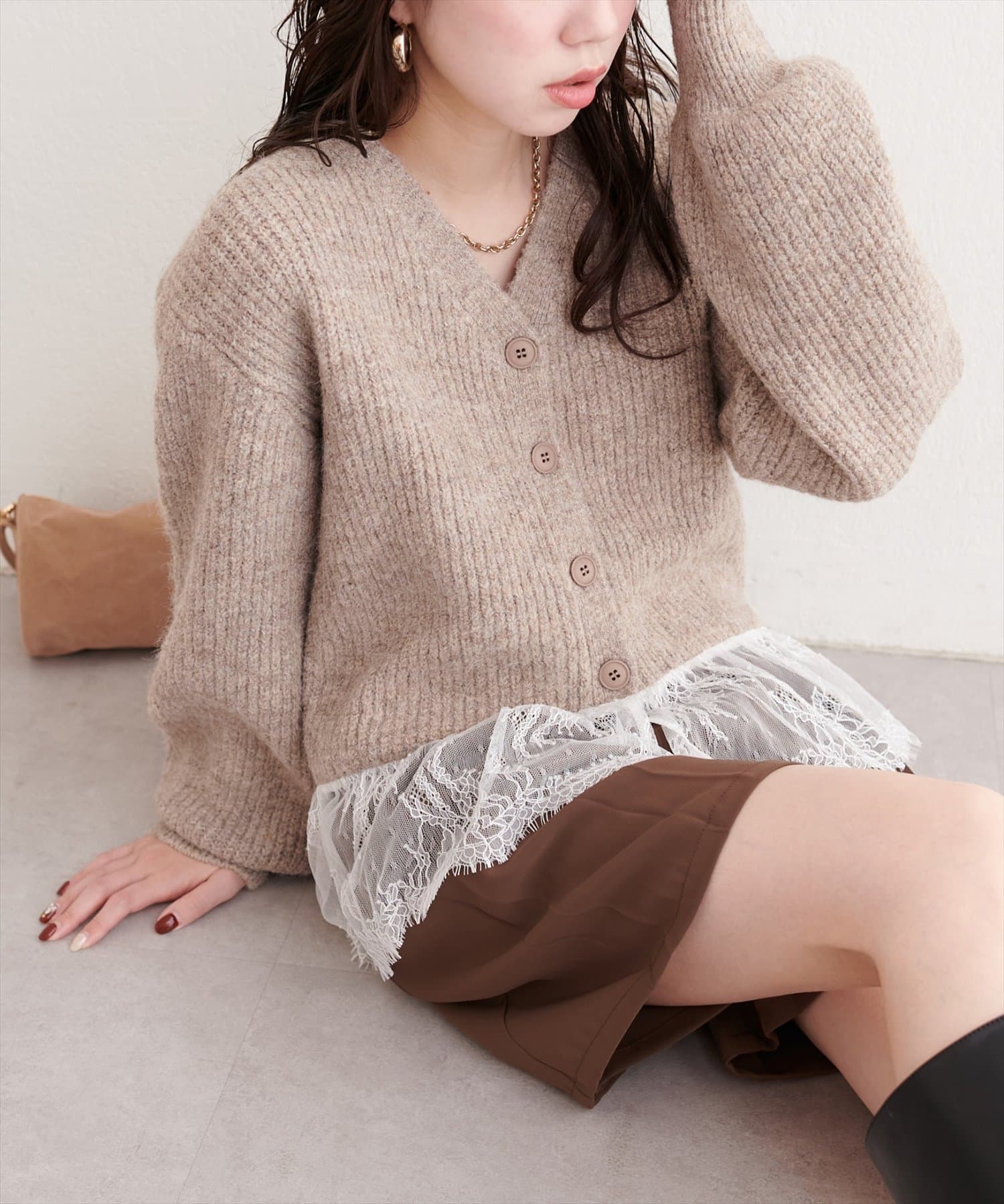 natural couture(ナチュラルクチュール) 裾レースカーディガン