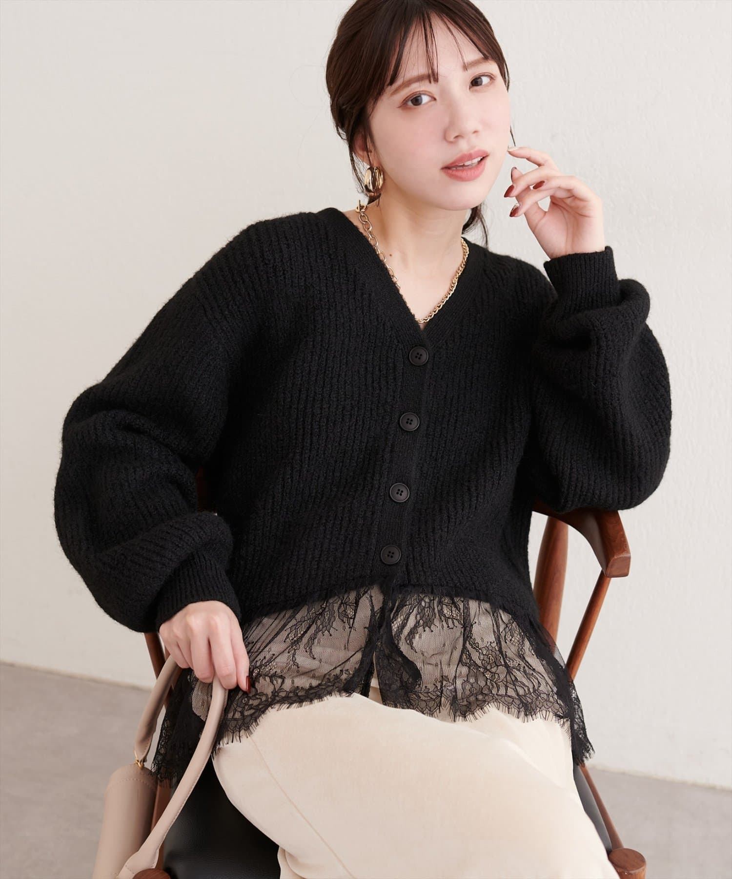 natural couture(ナチュラルクチュール) 裾レースカーディガン
