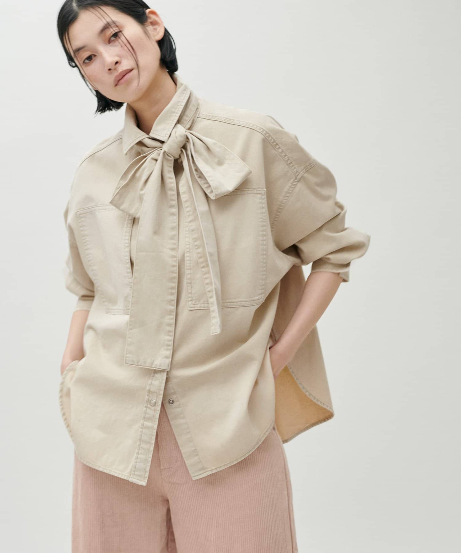 LARUTA(ラルータ) ボウタイBIGポケットデニムブラウス