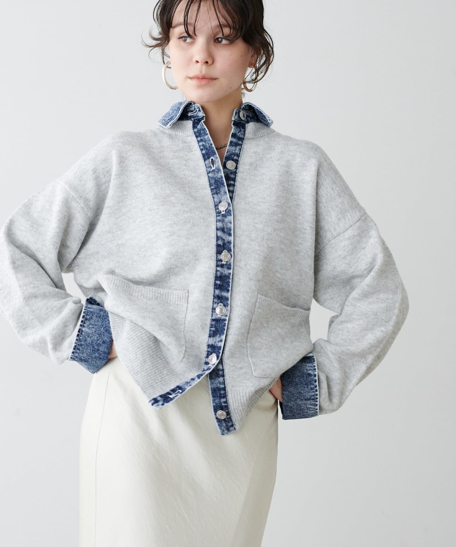 LARUTA(ラルータ) ニット×デニムコンビネーションカーディガン