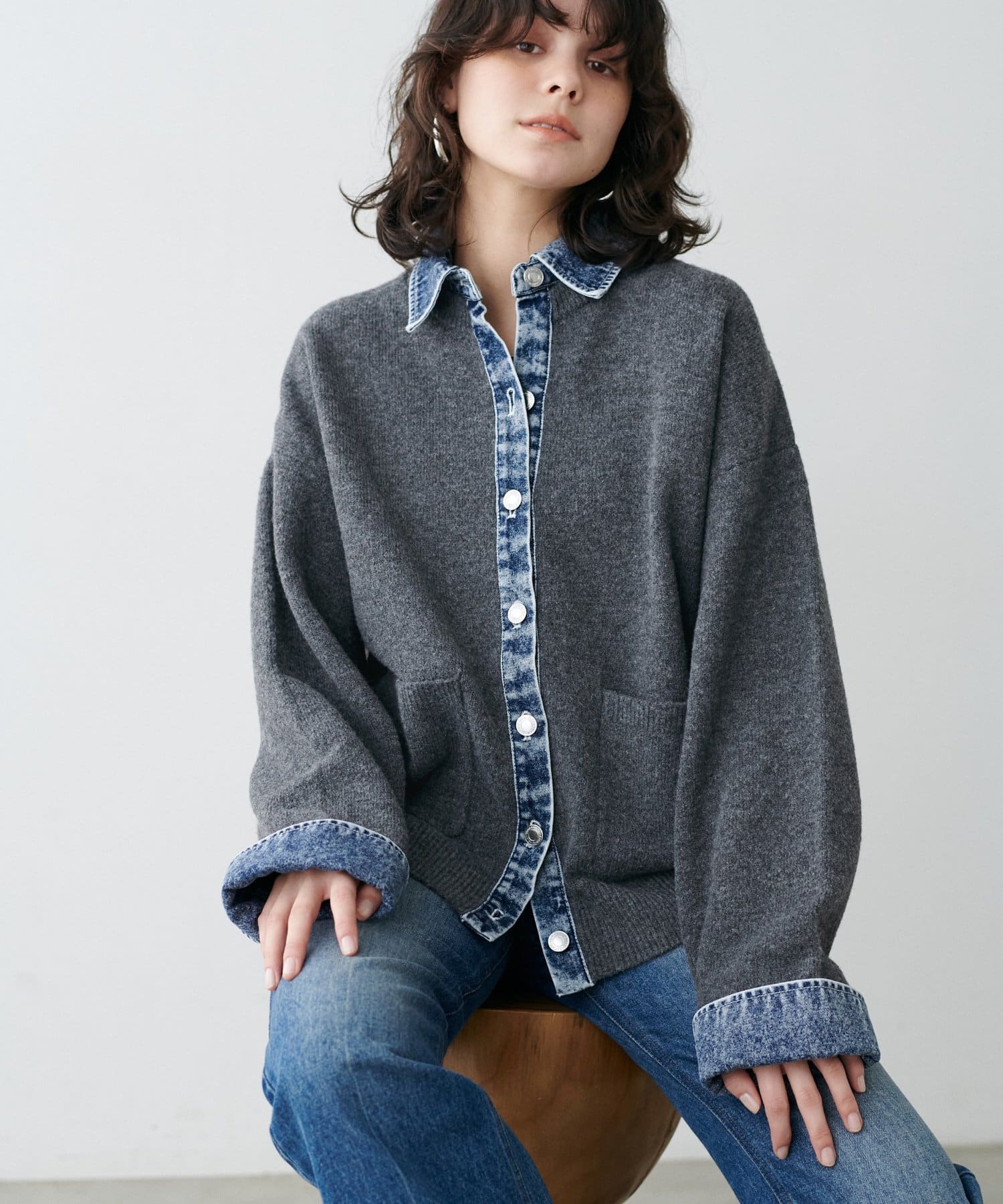 LARUTA(ラルータ) ニット×デニムコンビネーションカーディガン