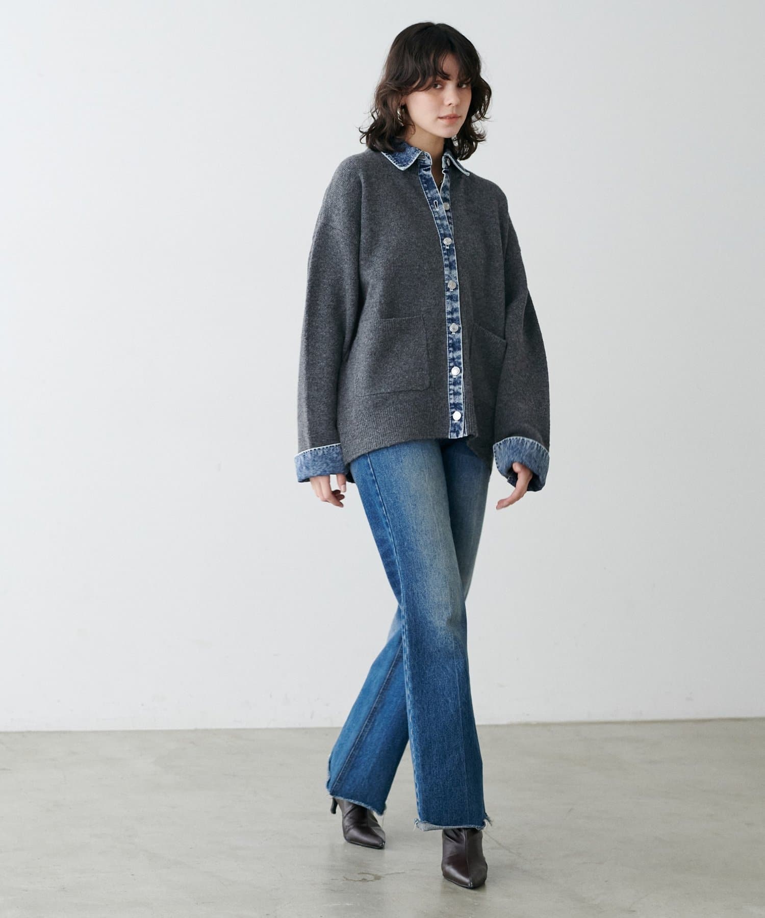 LARUTA(ラルータ) ニット×デニムコンビネーションカーディガン