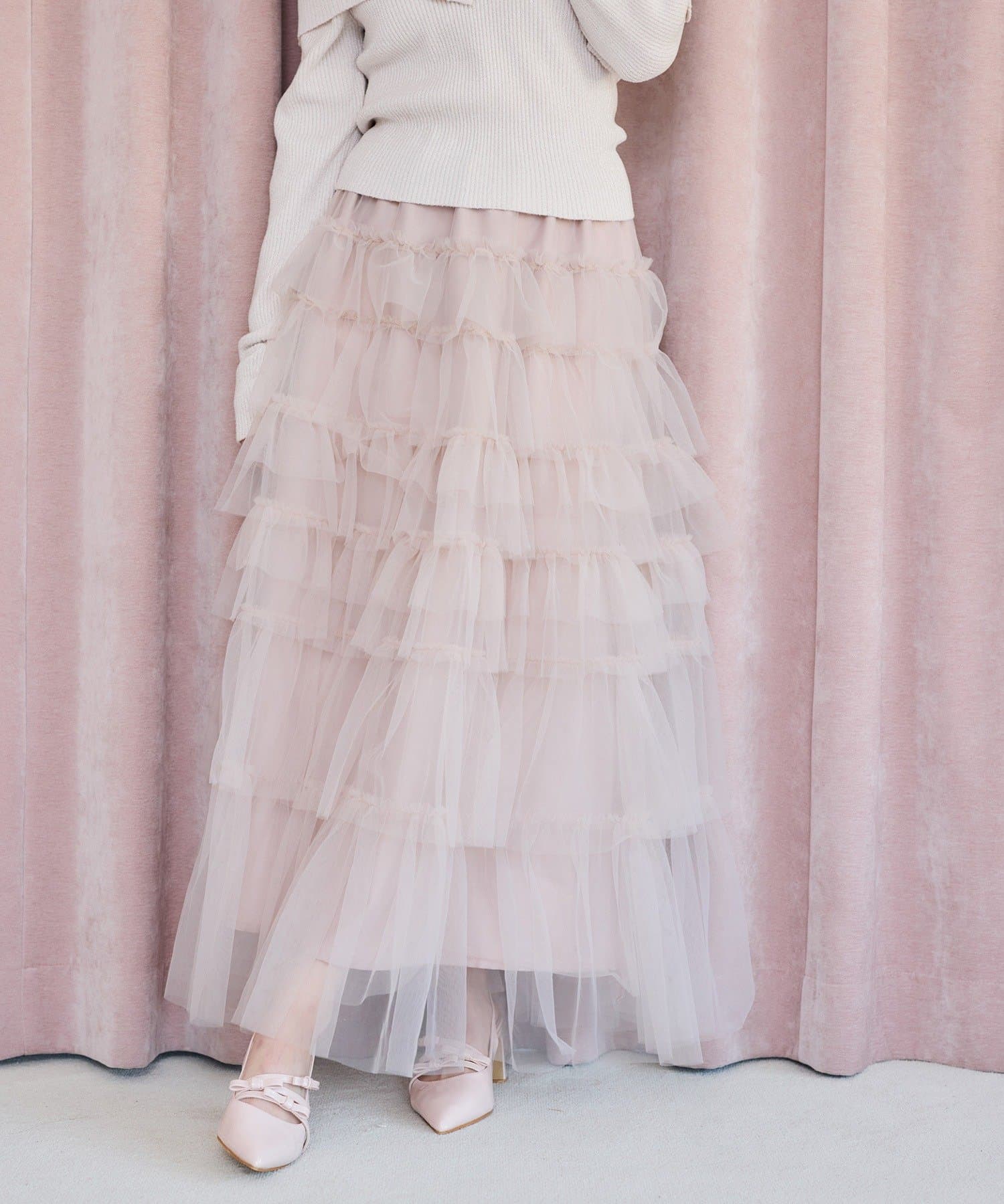 one after another NICE CLAUP(ワンアフターアナザー ナイスクラップ) チュールロングスカート