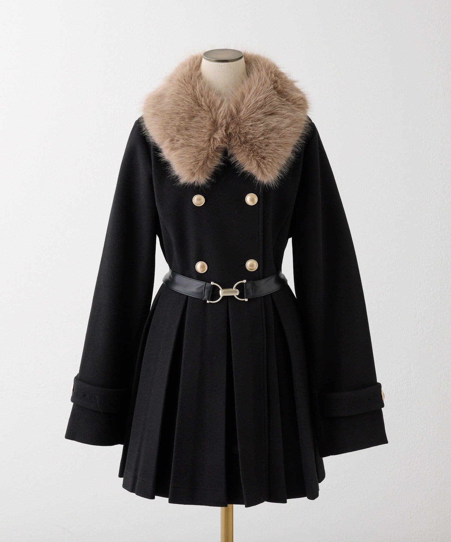 one after another NICE CLAUP(ワンアフターアナザー ナイスクラップ) ウエストベルト付きフェイクファー襟ミドルコート