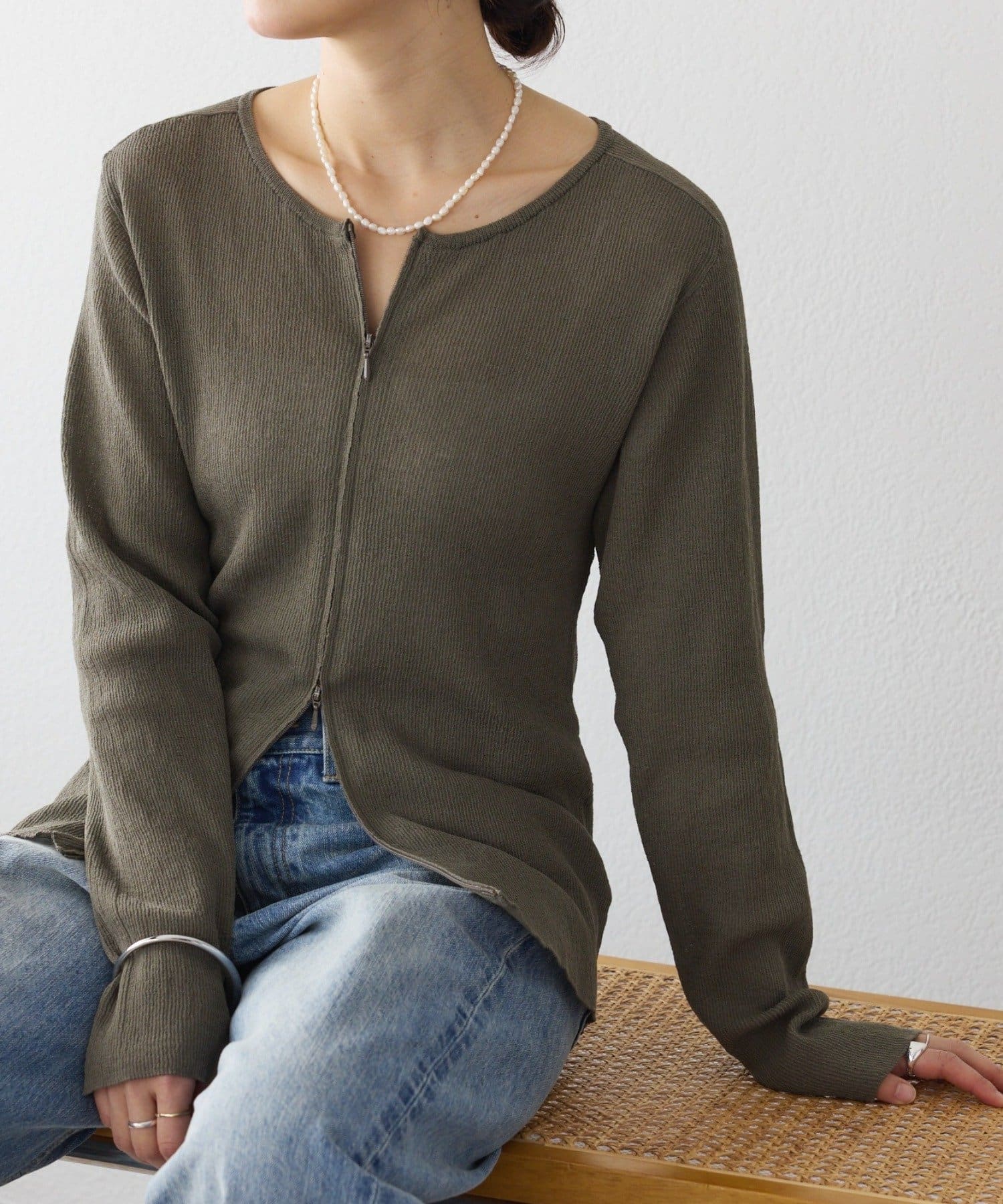 RIVE DROITE(リヴドロワ) 予約【抜け感】ZIPリブニットカーディガン