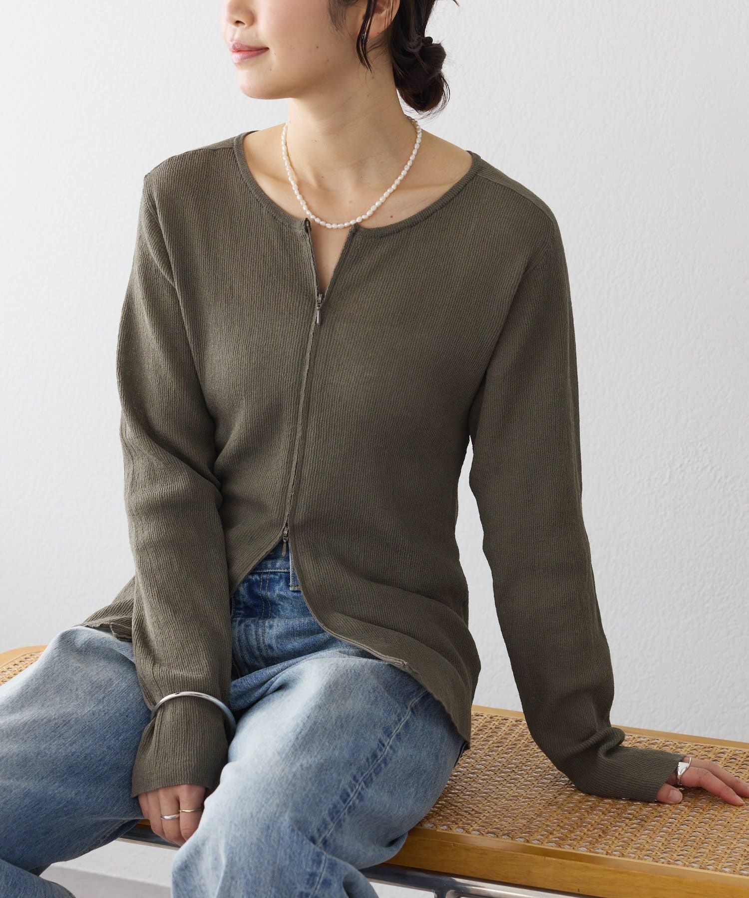 RIVE DROITE(リヴドロワ) 予約【抜け感】ZIPリブニットカーディガン