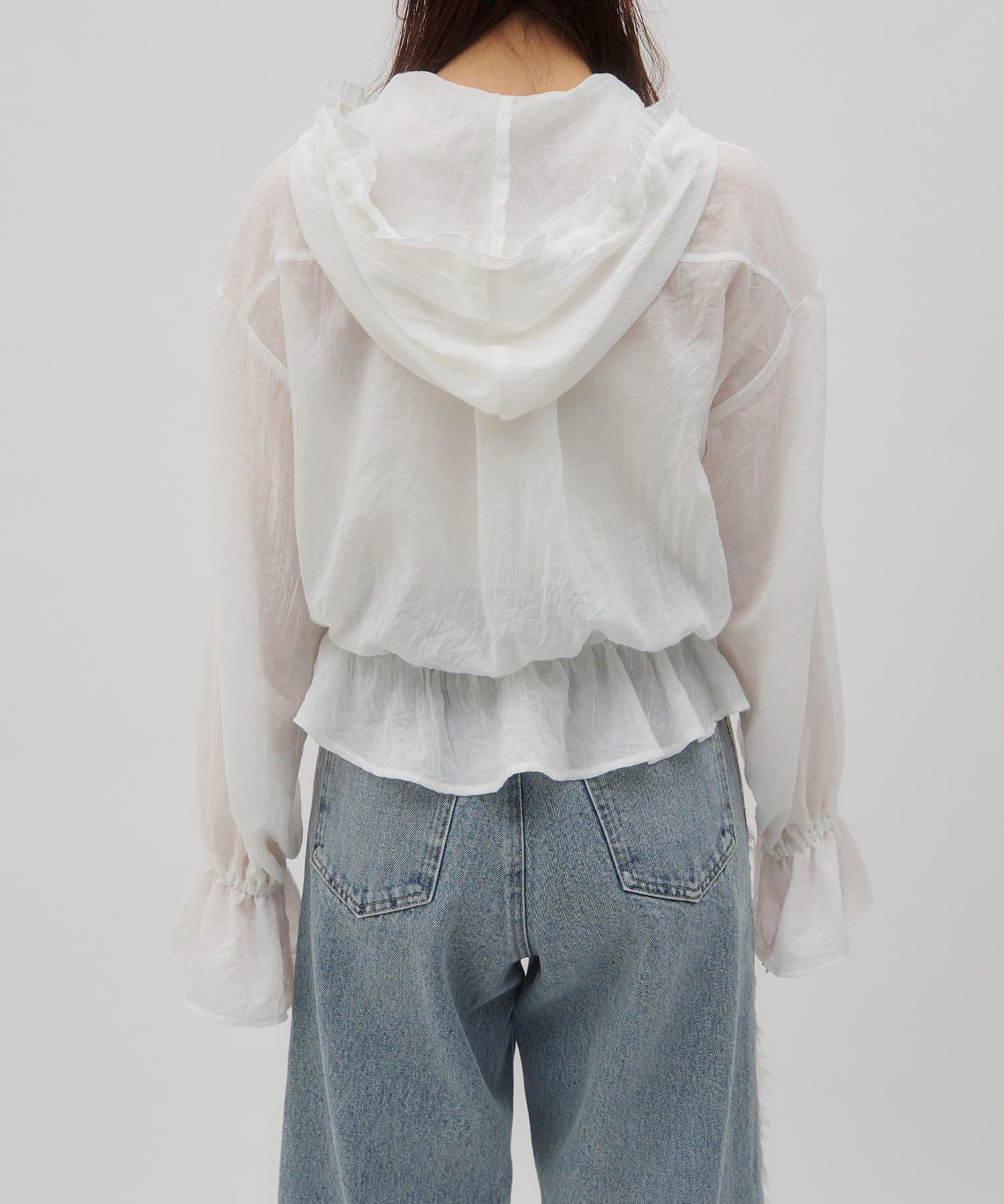 DISCOAT(ディスコート) 【SS先行予約/umm.】フード付き裾フリルシャツ