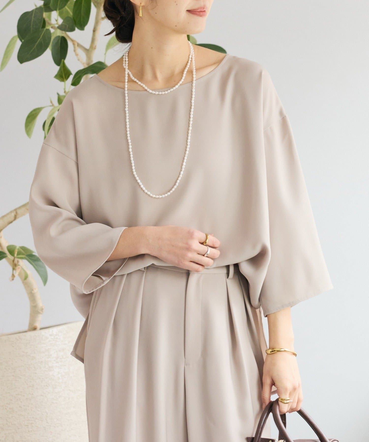 RIVE DROITE(リヴドロワ) 予約【セットアップ対応可】ダブルサテンハーフスリーブブラウス/2月上旬お届け予定