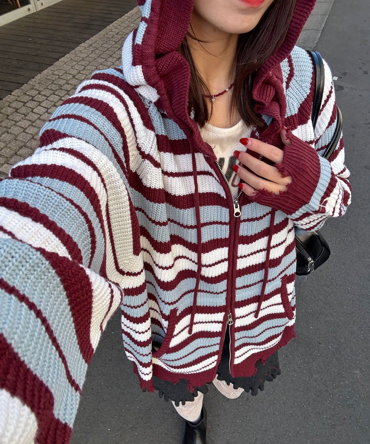 CIAOPANIC(チャオパニック) アソートボーダーダブルジップニットパーカー