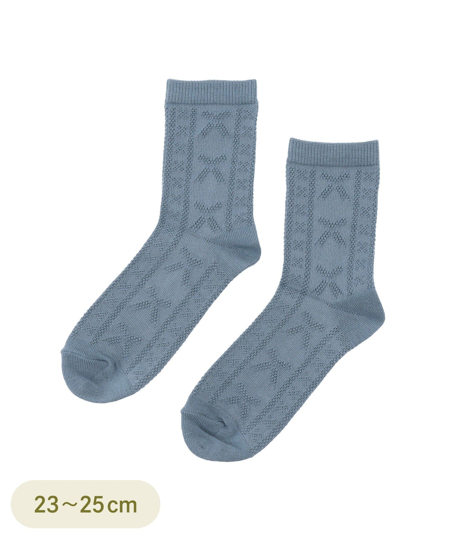 3COINS(スリーコインズ) 透かし編みリボンクルーソックス