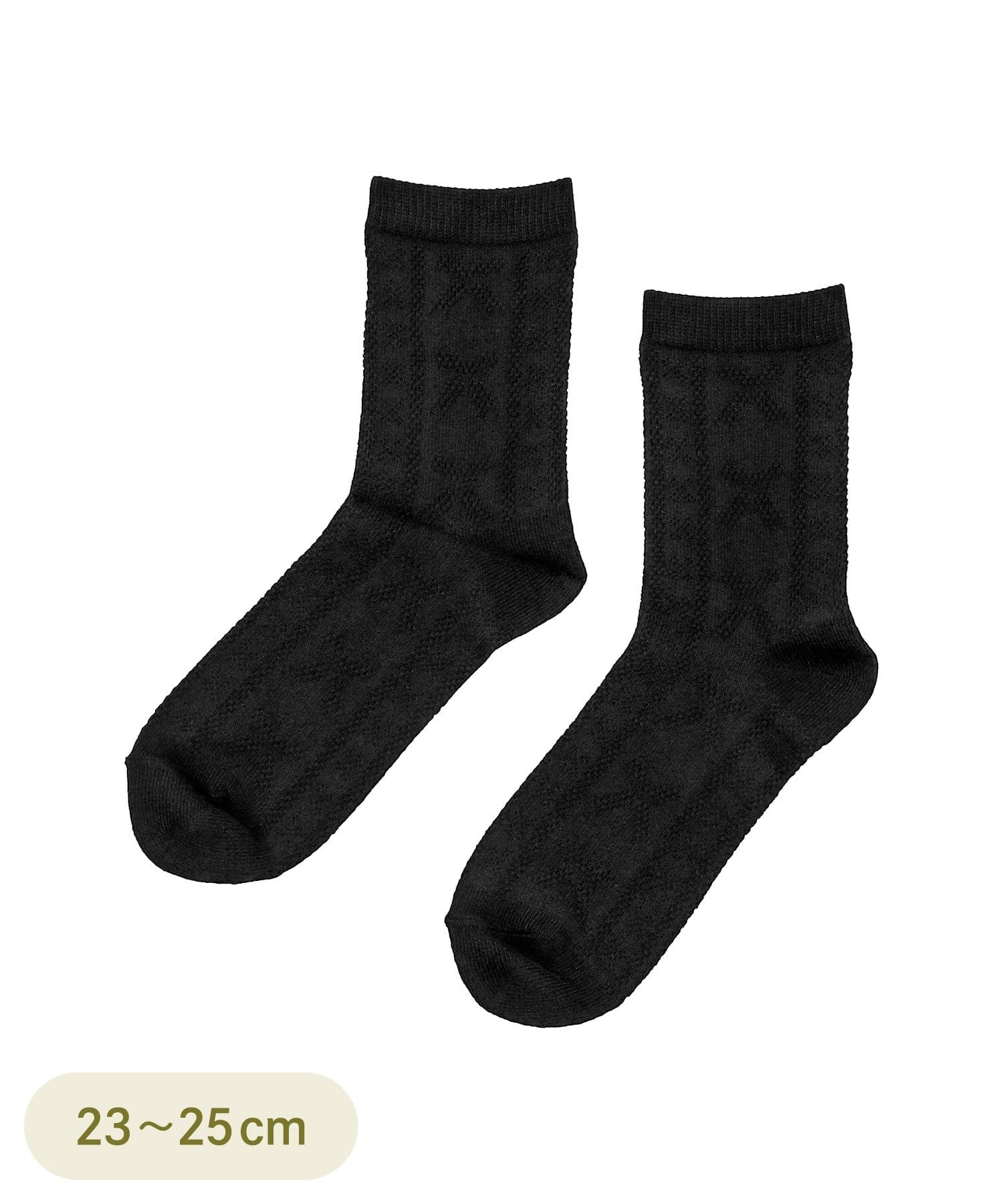 3COINS(スリーコインズ) 透かし編みリボンクルーソックス