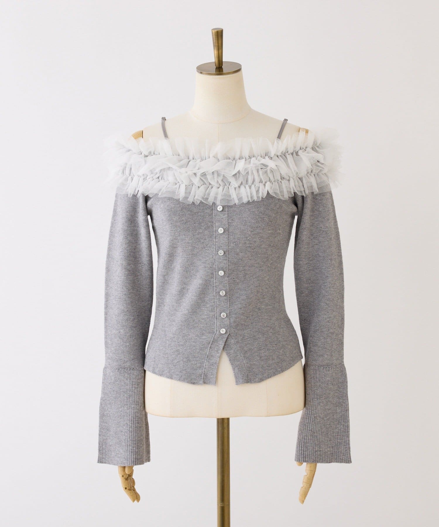 one after another NICE CLAUP(ワンアフターアナザー ナイスクラップ) 【お気に入り総選挙4位】チュールフリルオフショルニット