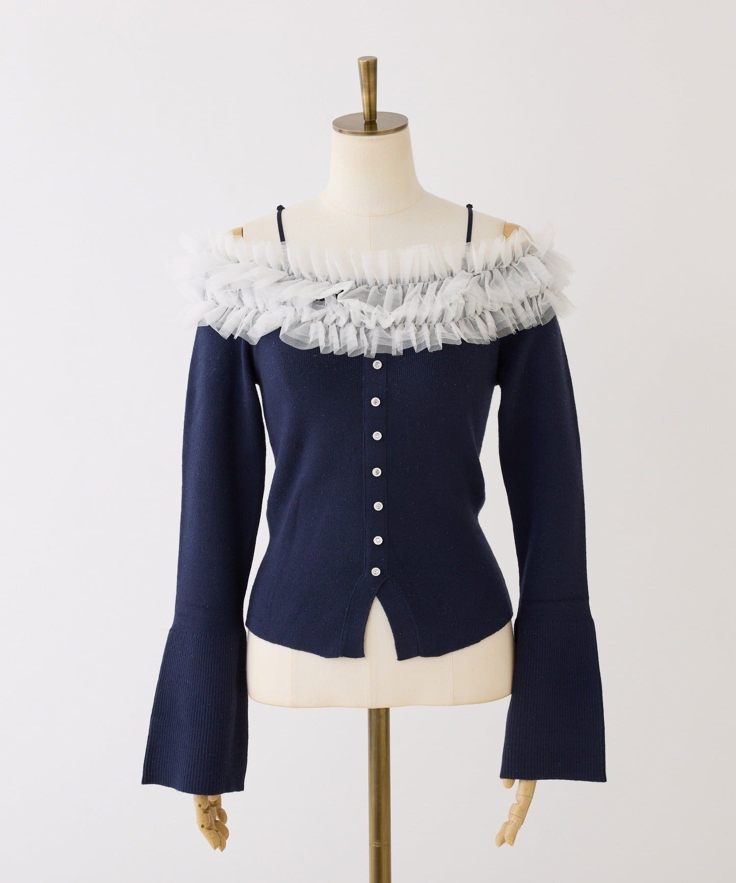 one after another NICE CLAUP(ワンアフターアナザー ナイスクラップ) 【お気に入り総選挙4位】チュールフリルオフショルニット