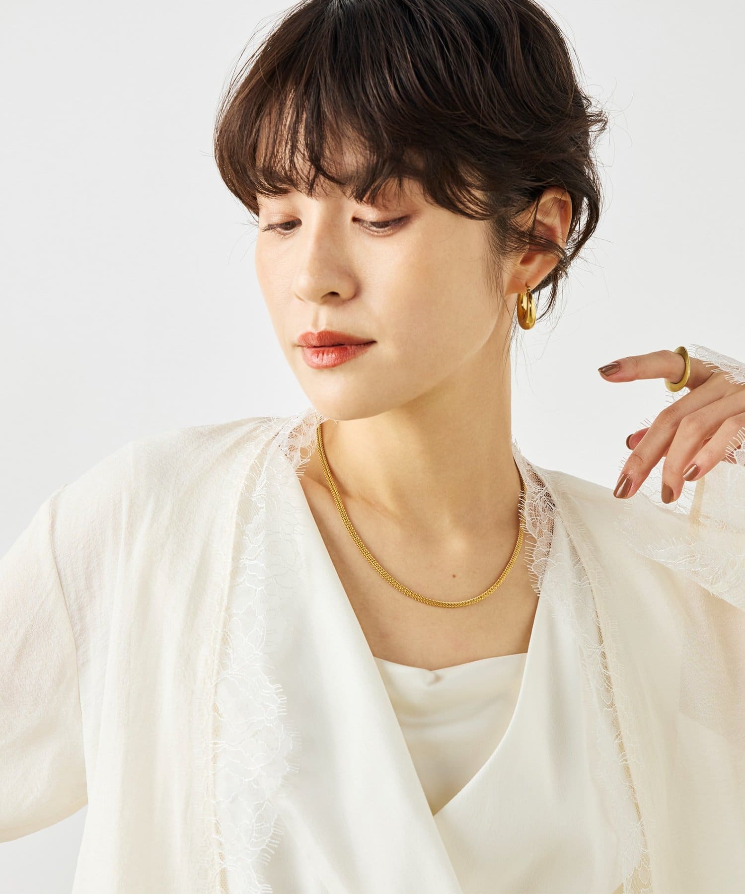 NOLLEY'S(ノーリーズ) ウォッシャブルレーストリミングオーガンジーブラウス