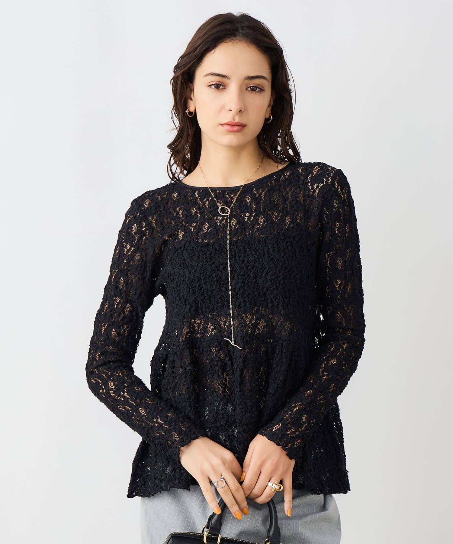 NOLLEY'S(ノーリーズ) ウォッシャブルストレッチレースペプラムプルオーバー