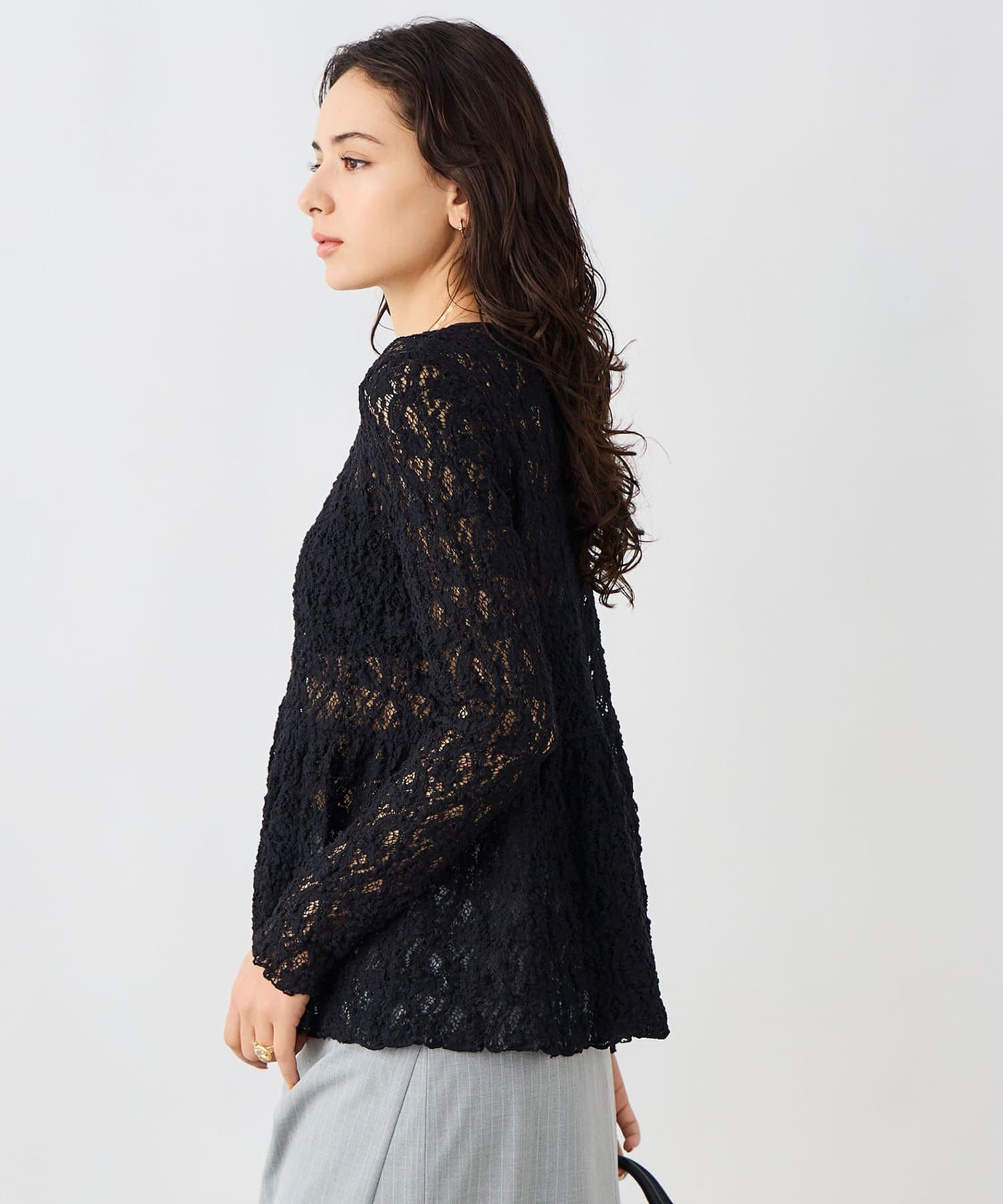 NOLLEY'S(ノーリーズ) ウォッシャブルストレッチレースペプラムプルオーバー