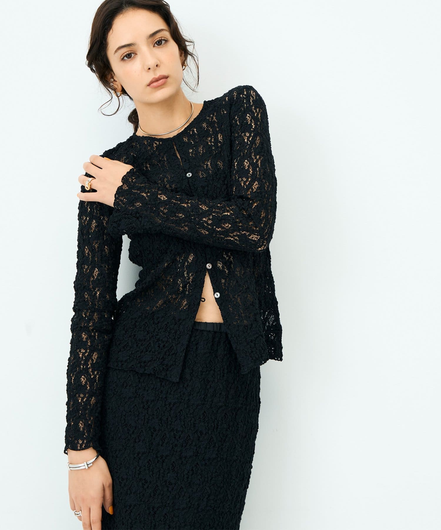 NOLLEY'S(ノーリーズ) ウォッシャブルストレッチレースカーディガン