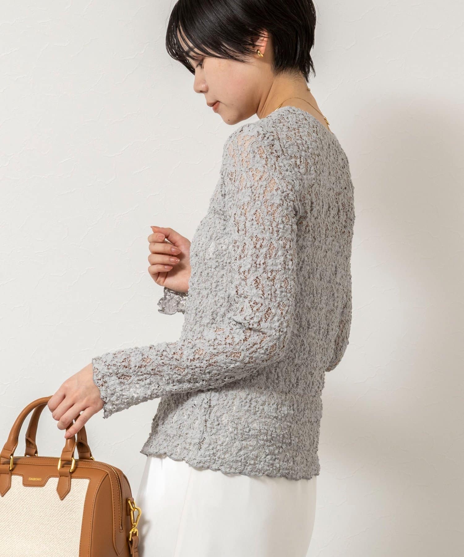 NOLLEY'S(ノーリーズ) ウォッシャブルストレッチレースカーディガン