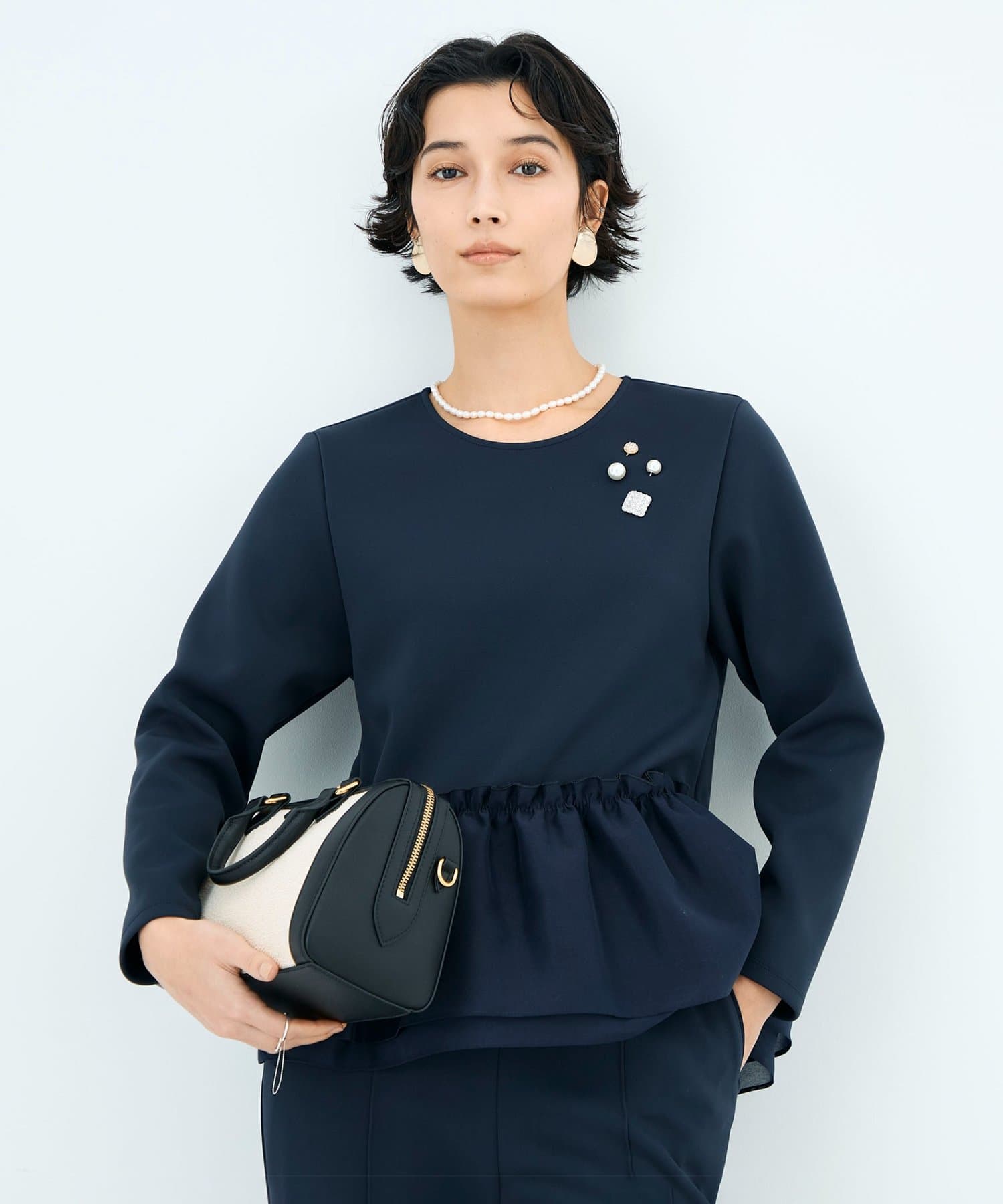 NOLLEY'S(ノーリーズ) 《セットアップ対応》ウォッシャブルダンボール×オーガンジーペプラムプルオーバー