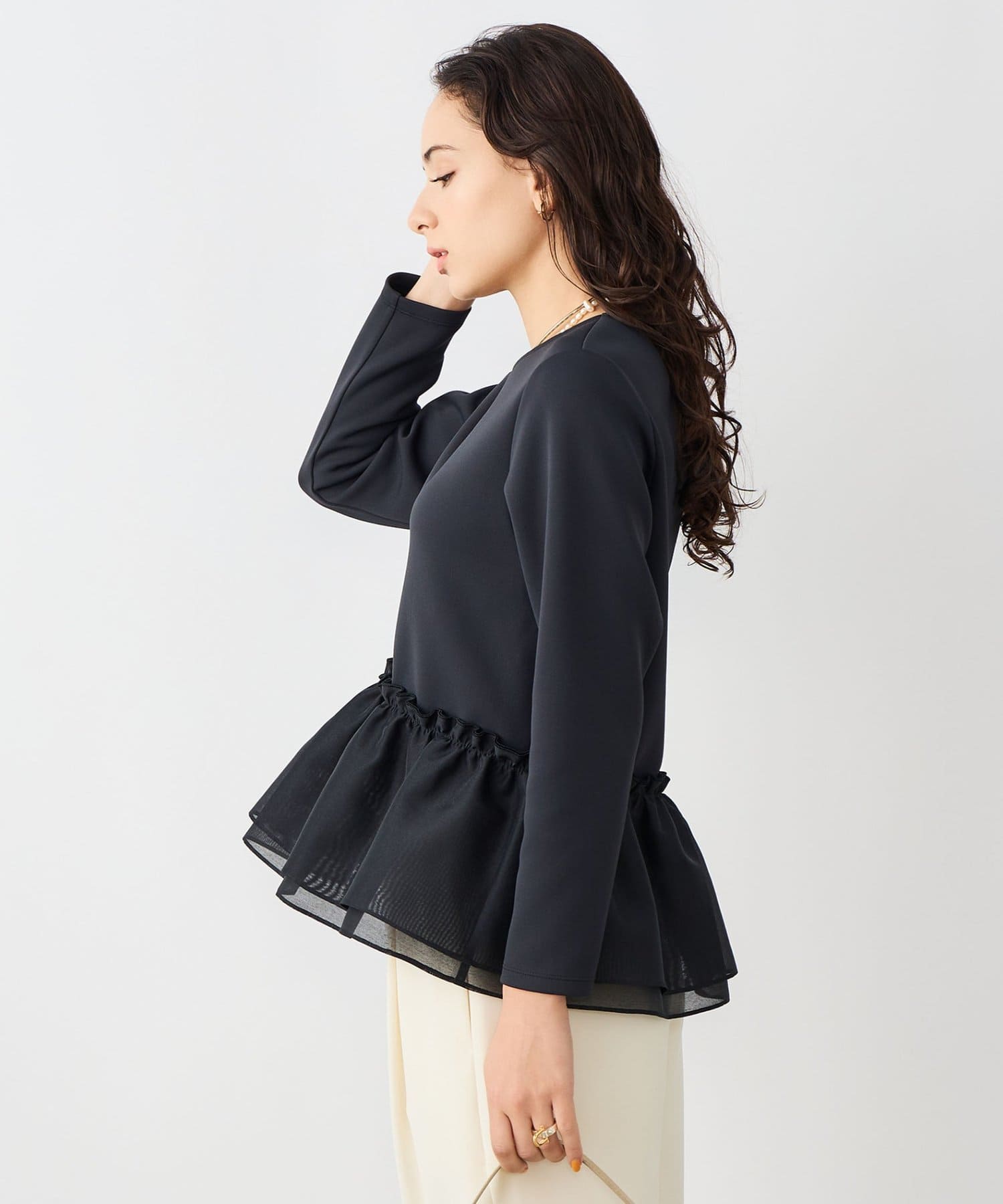 NOLLEY'S(ノーリーズ) 《セットアップ対応》ウォッシャブルダンボール×オーガンジーペプラムプルオーバー