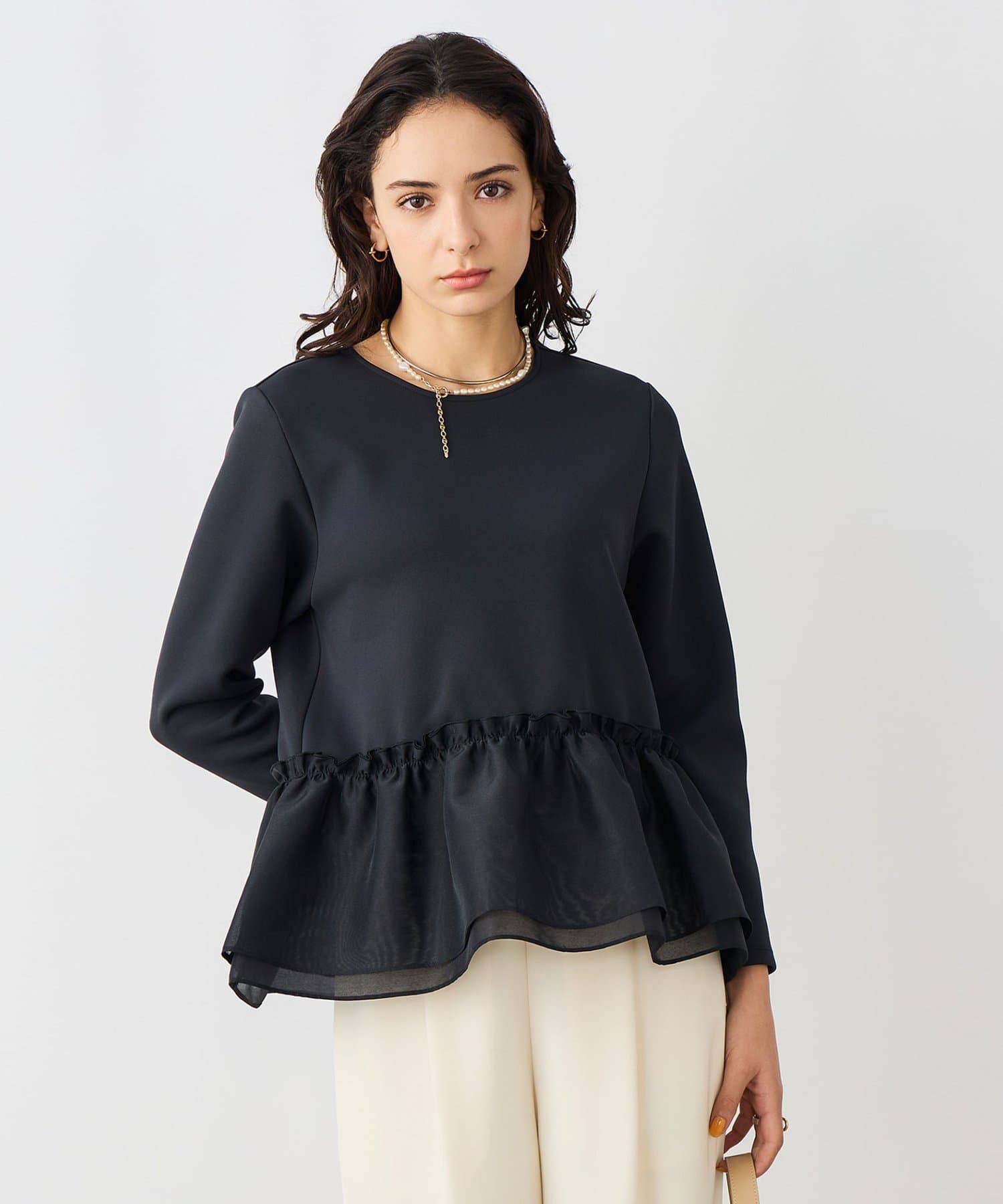 NOLLEY'S(ノーリーズ) 《セットアップ対応》ウォッシャブルダンボール×オーガンジーペプラムプルオーバー