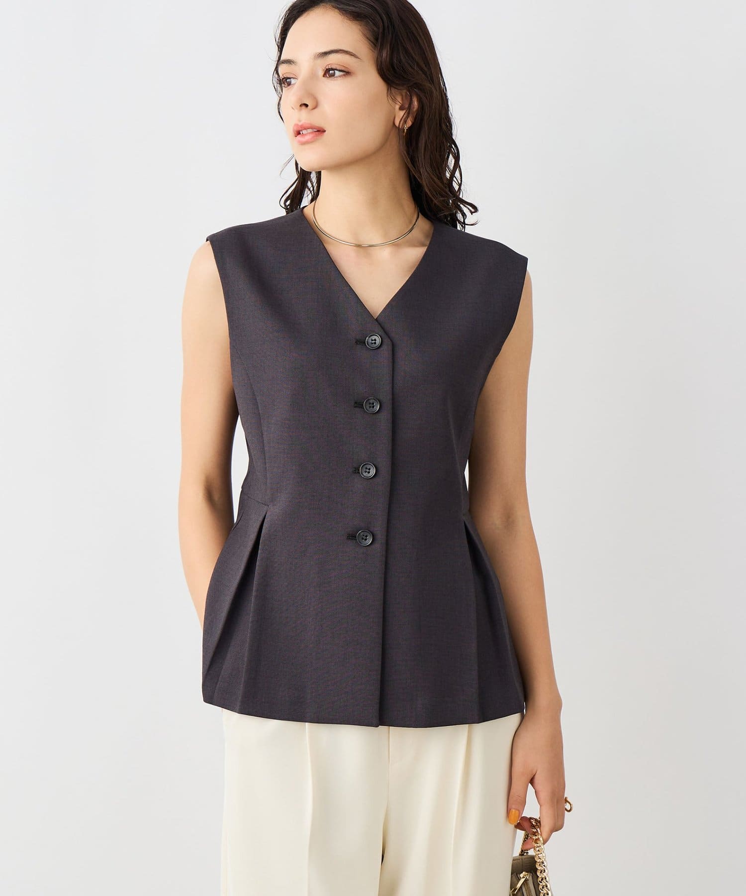 NOLLEY'S(ノーリーズ) 《セットアップ対応》ウォッシャブルドライシャークペプラムジレ