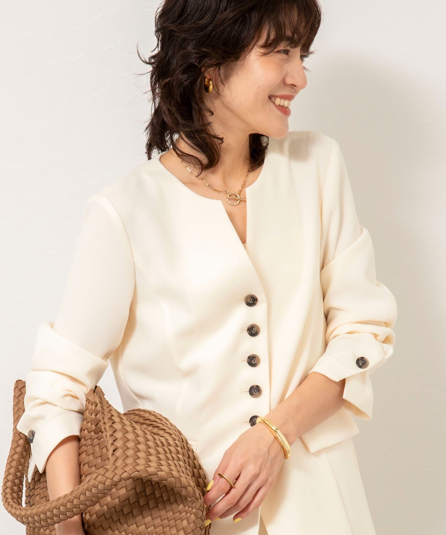 NOLLEY'S(ノーリーズ) 《セットアップ対応》ウォッシャブルバックサテンノーカラージャケット