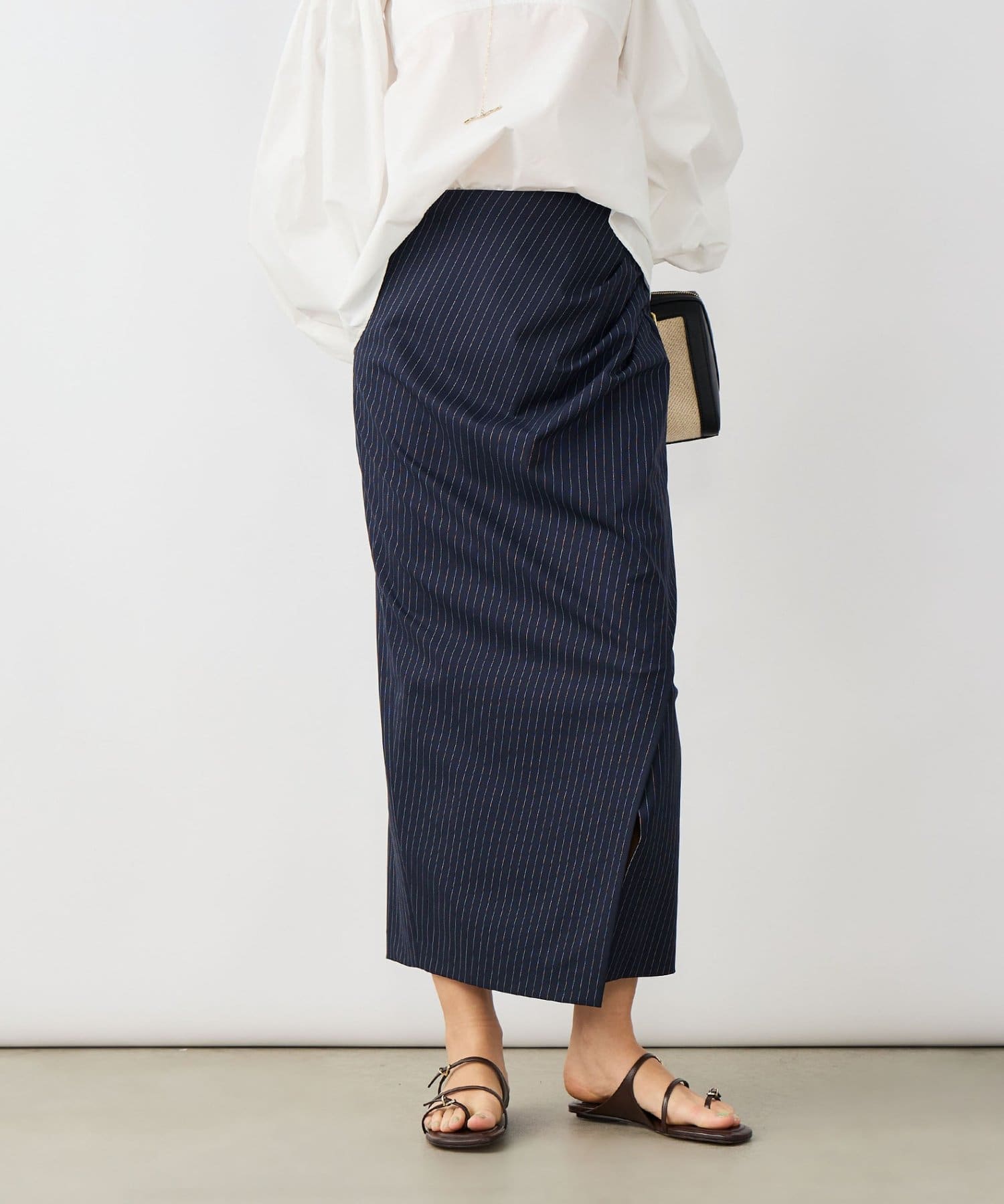 NOLLEY'S(ノーリーズ) ウォッシャブルストライプドレープタイトスカート