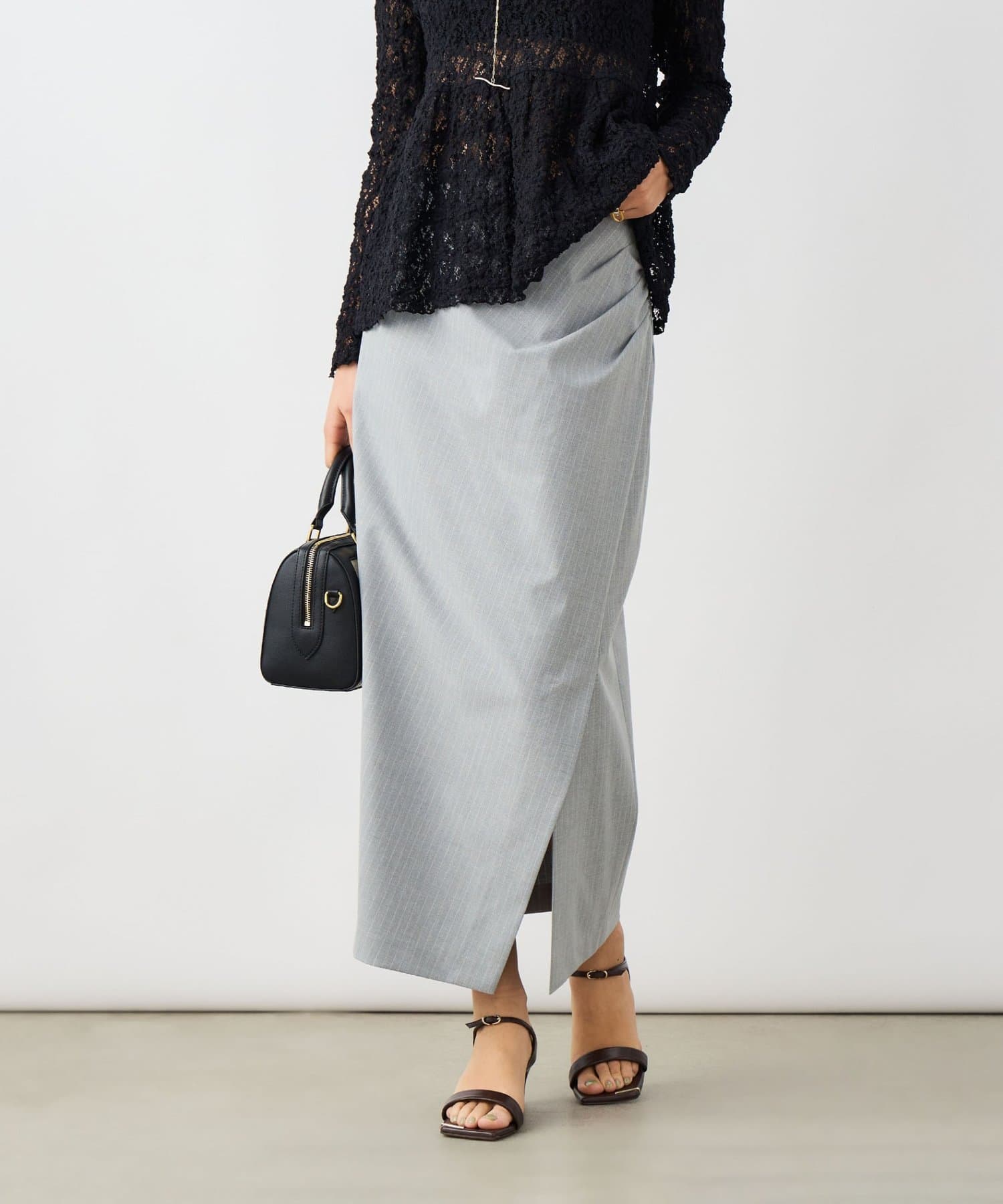 NOLLEY'S(ノーリーズ) ウォッシャブルストライプドレープタイトスカート