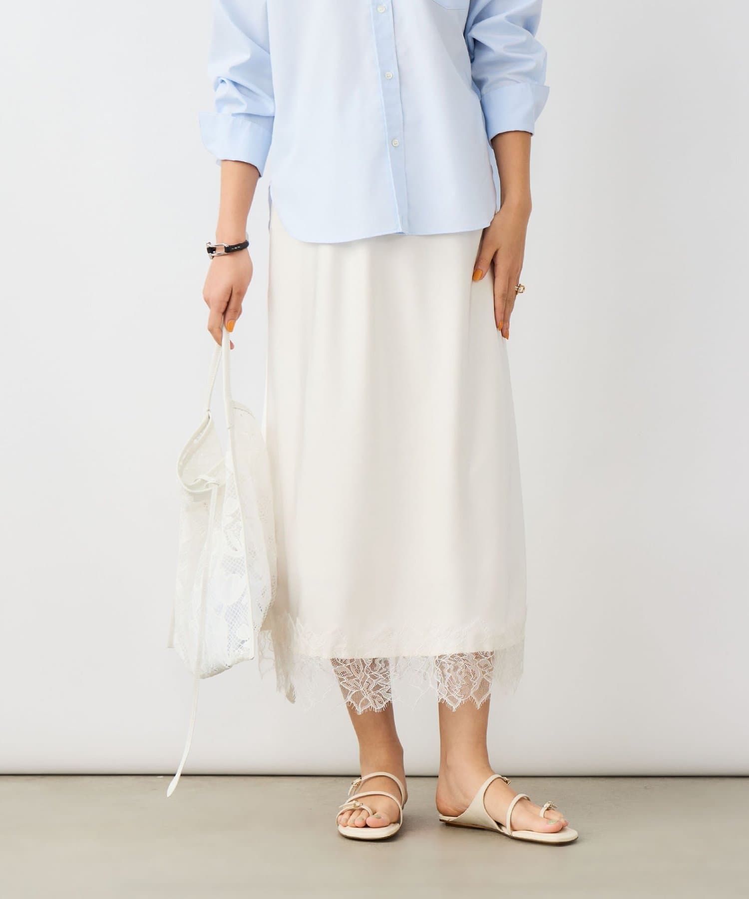 NOLLEY'S(ノーリーズ) ウォッシャブル裾レースサテンナロースカート