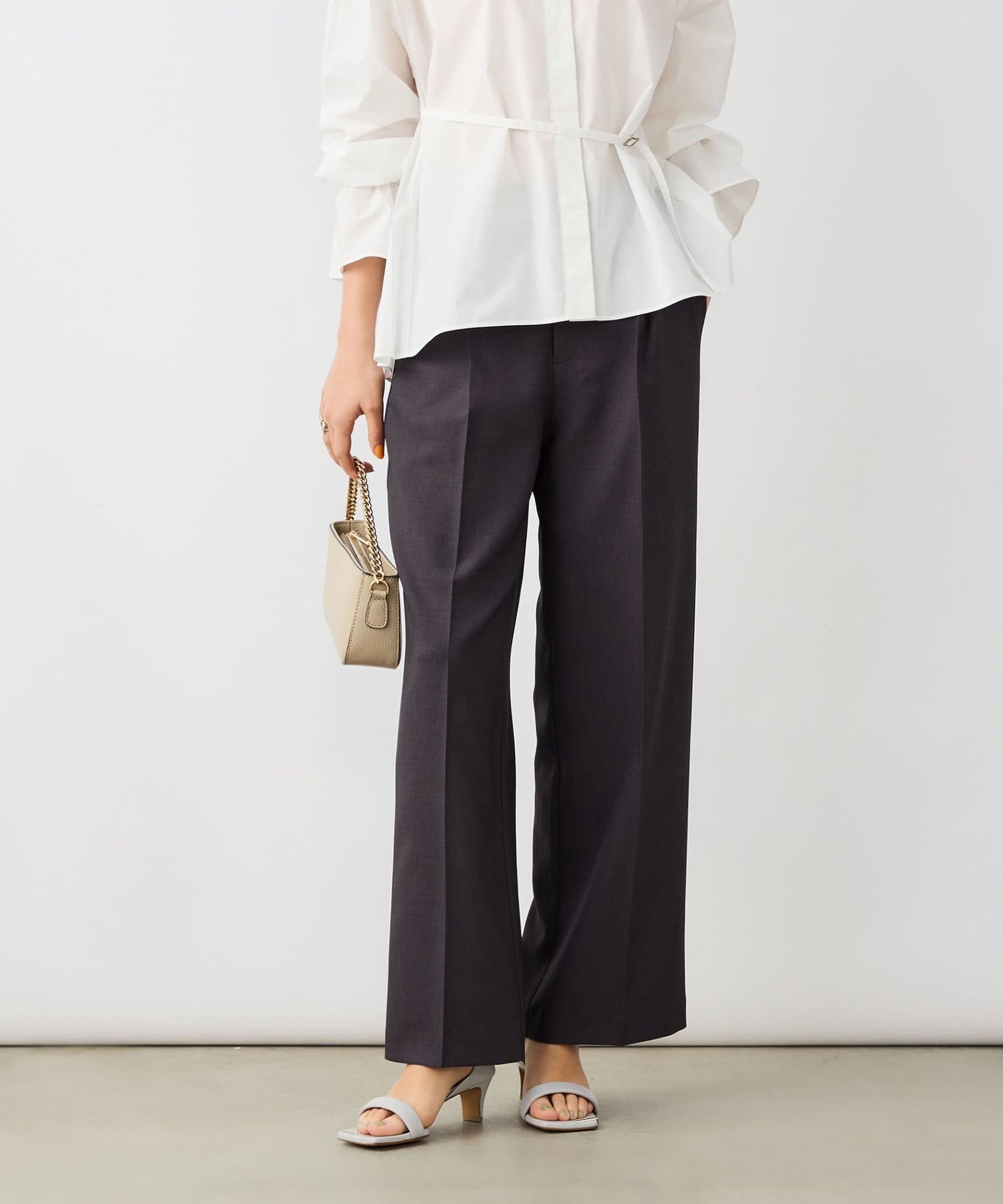 NOLLEY'S(ノーリーズ) 《セットアップ対応》ウォッシャブルドライシャークタックワイドパンツ