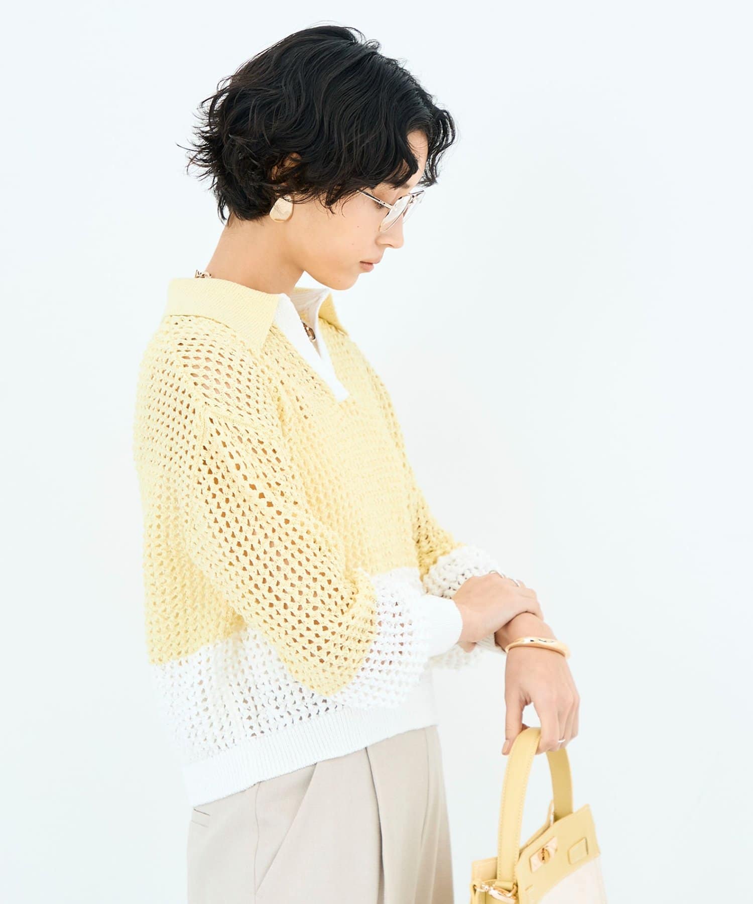 NOLLEY'S(ノーリーズ) 《手洗い可能》テープメッシュ編ポロプルオーバー