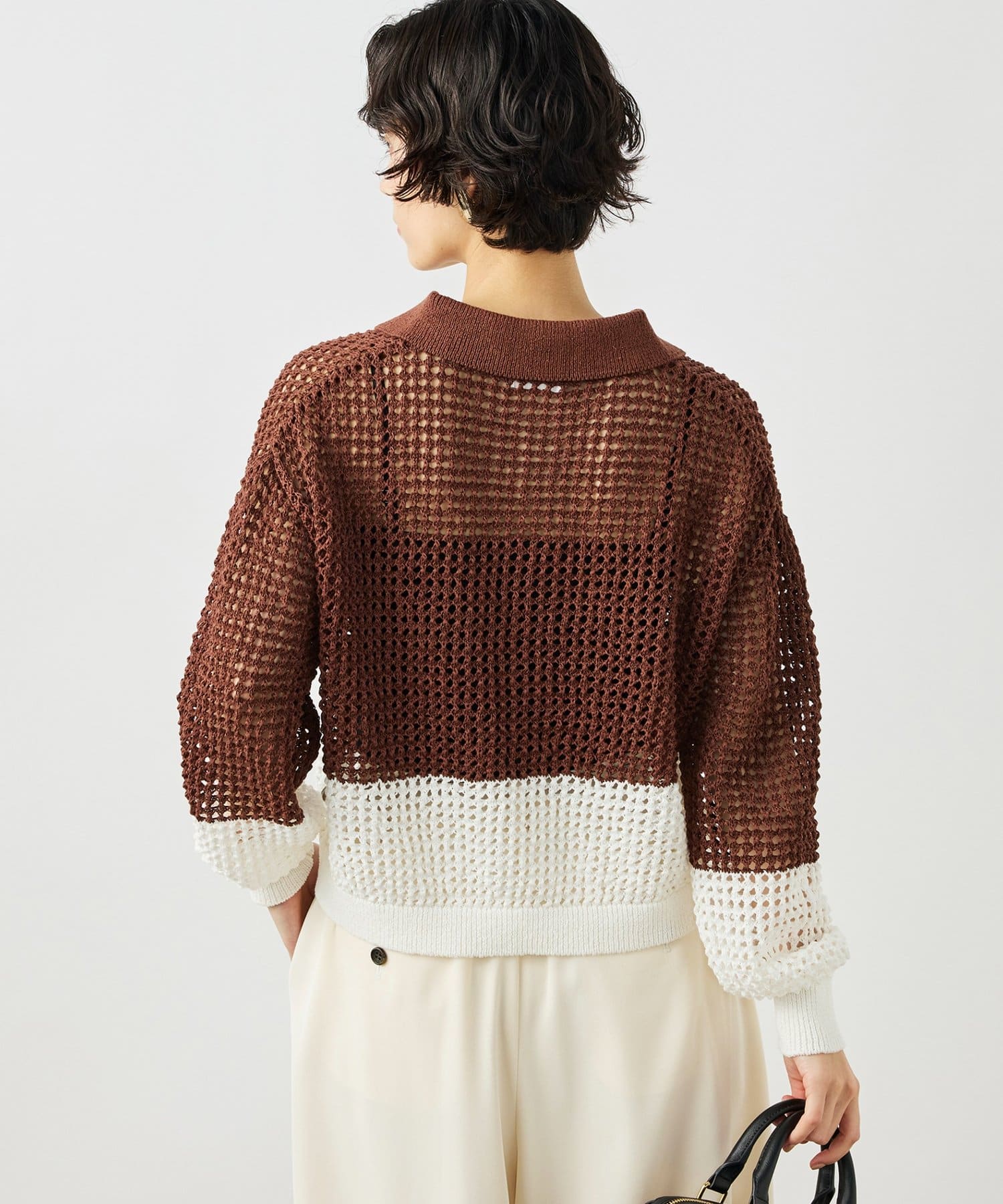 NOLLEY'S(ノーリーズ) 《手洗い可能》テープメッシュ編ポロプルオーバー