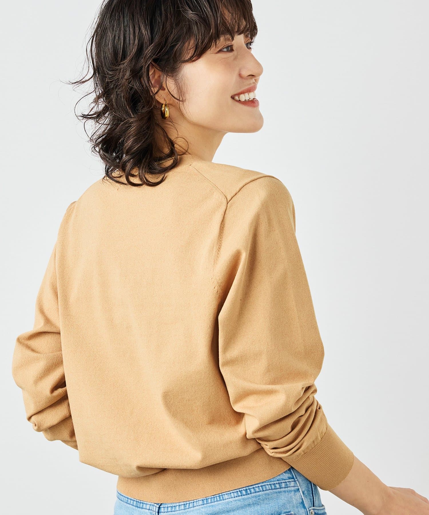 NOLLEY'S(ノーリーズ) 《手洗い可能》コットンテックスクルーネックカーディガン