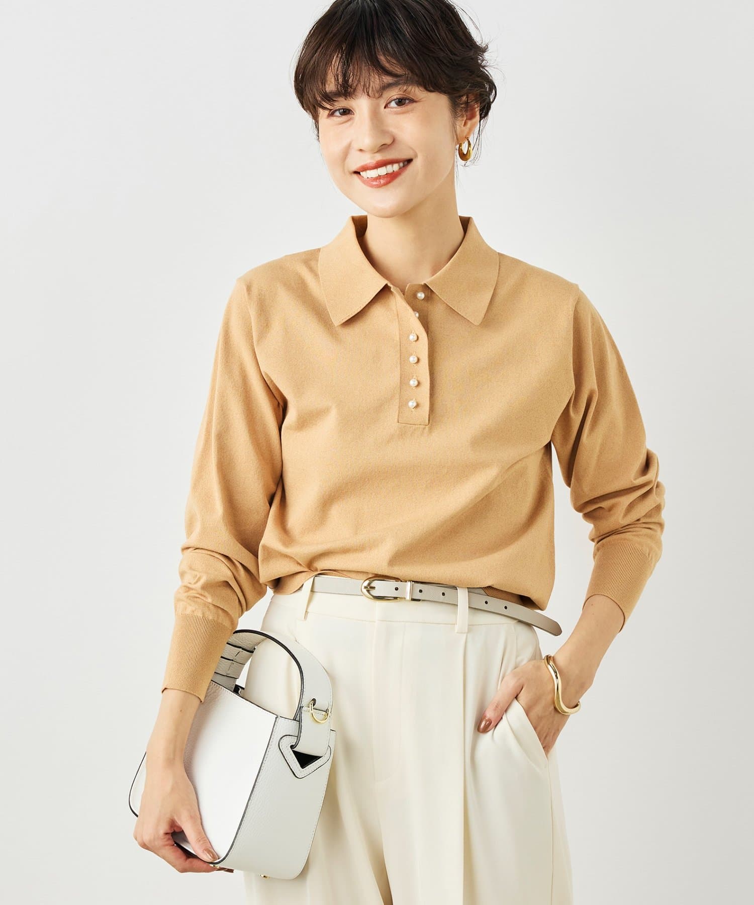 NOLLEY'S(ノーリーズ) 《手洗い可能》コットンテックスポロニット