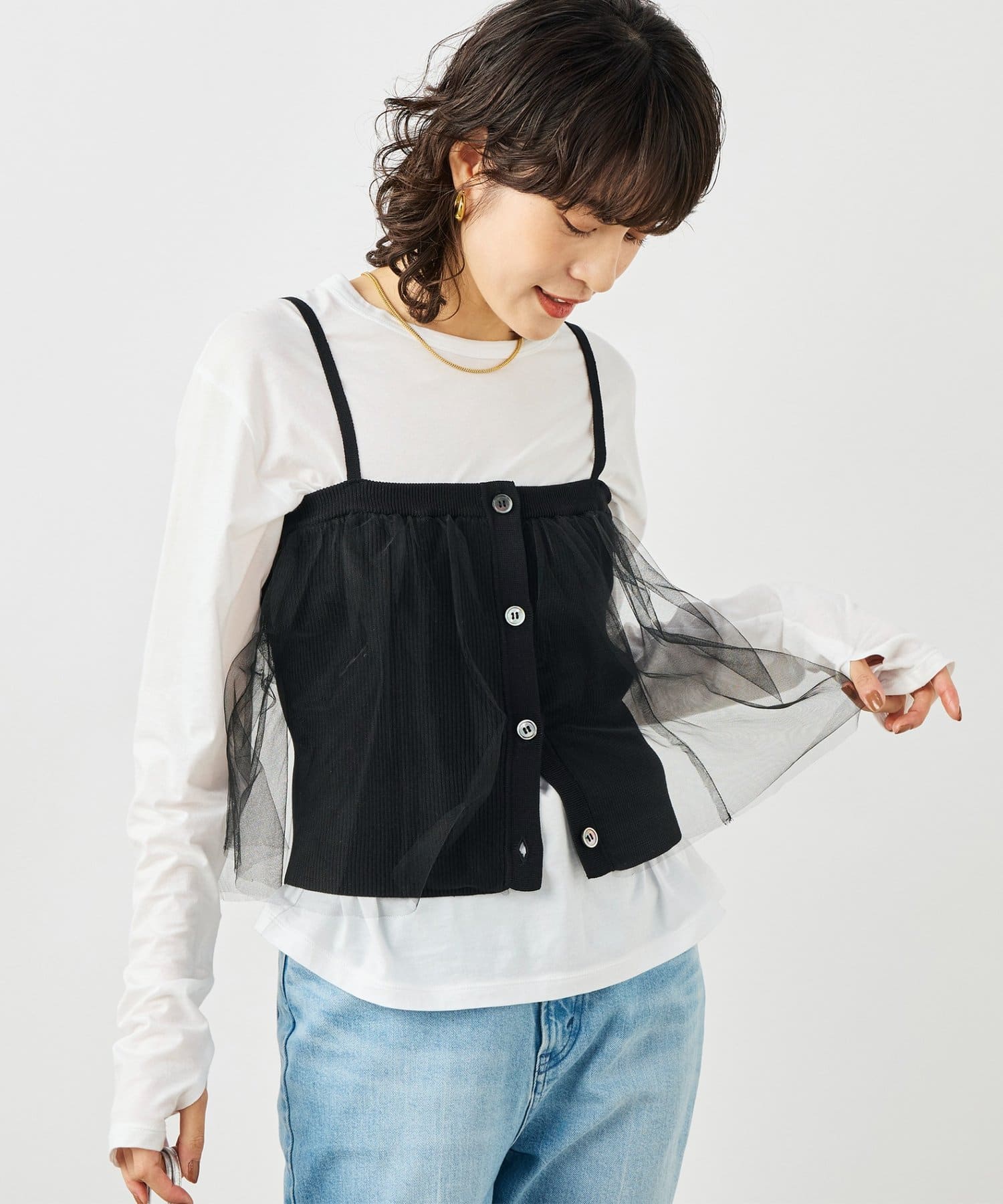 NOLLEY'S(ノーリーズ) 《手洗い可能》チュールリブビスチェ