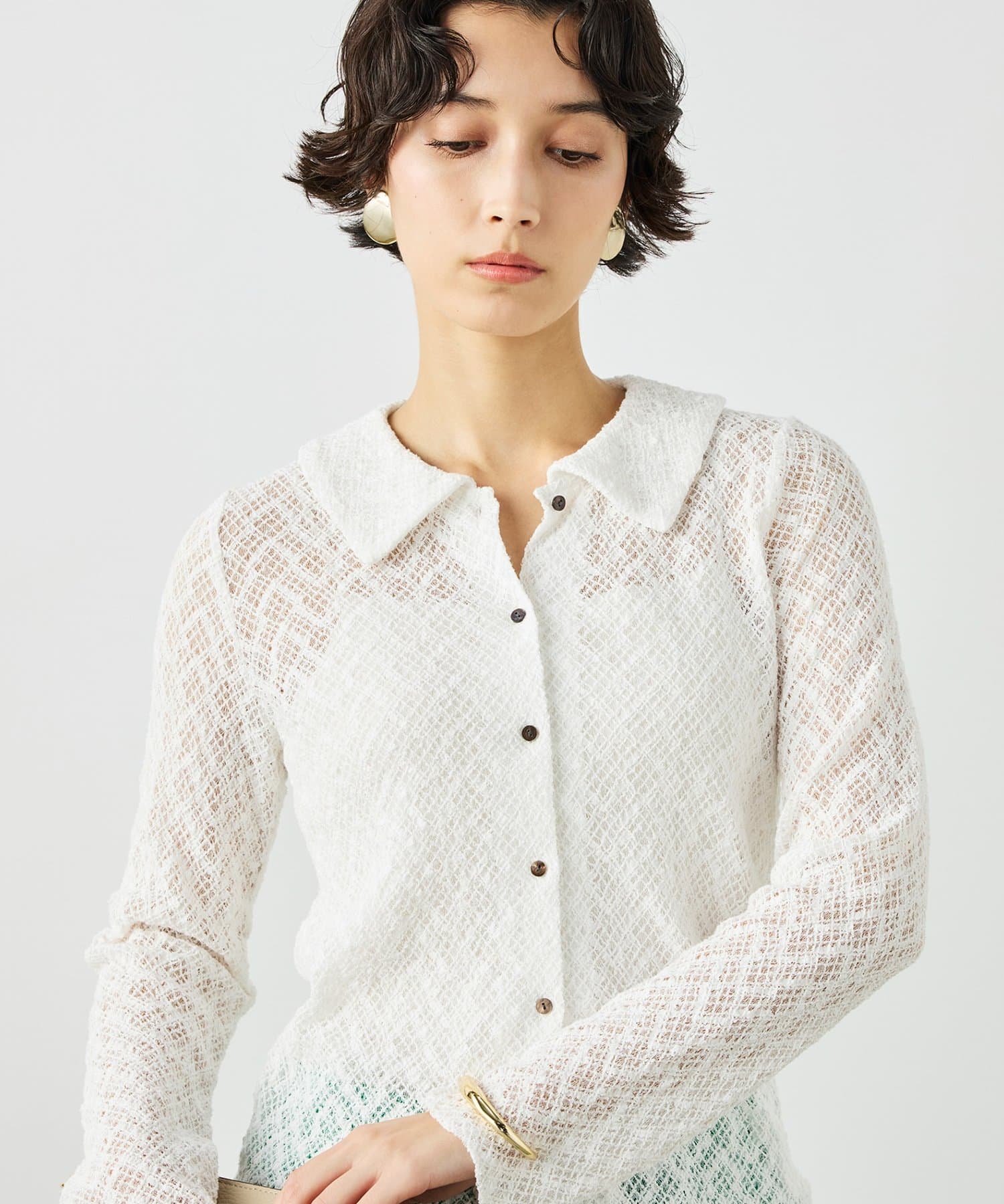 NOLLEY'S(ノーリーズ) ウォッシャブル襟付きレースカーディガン