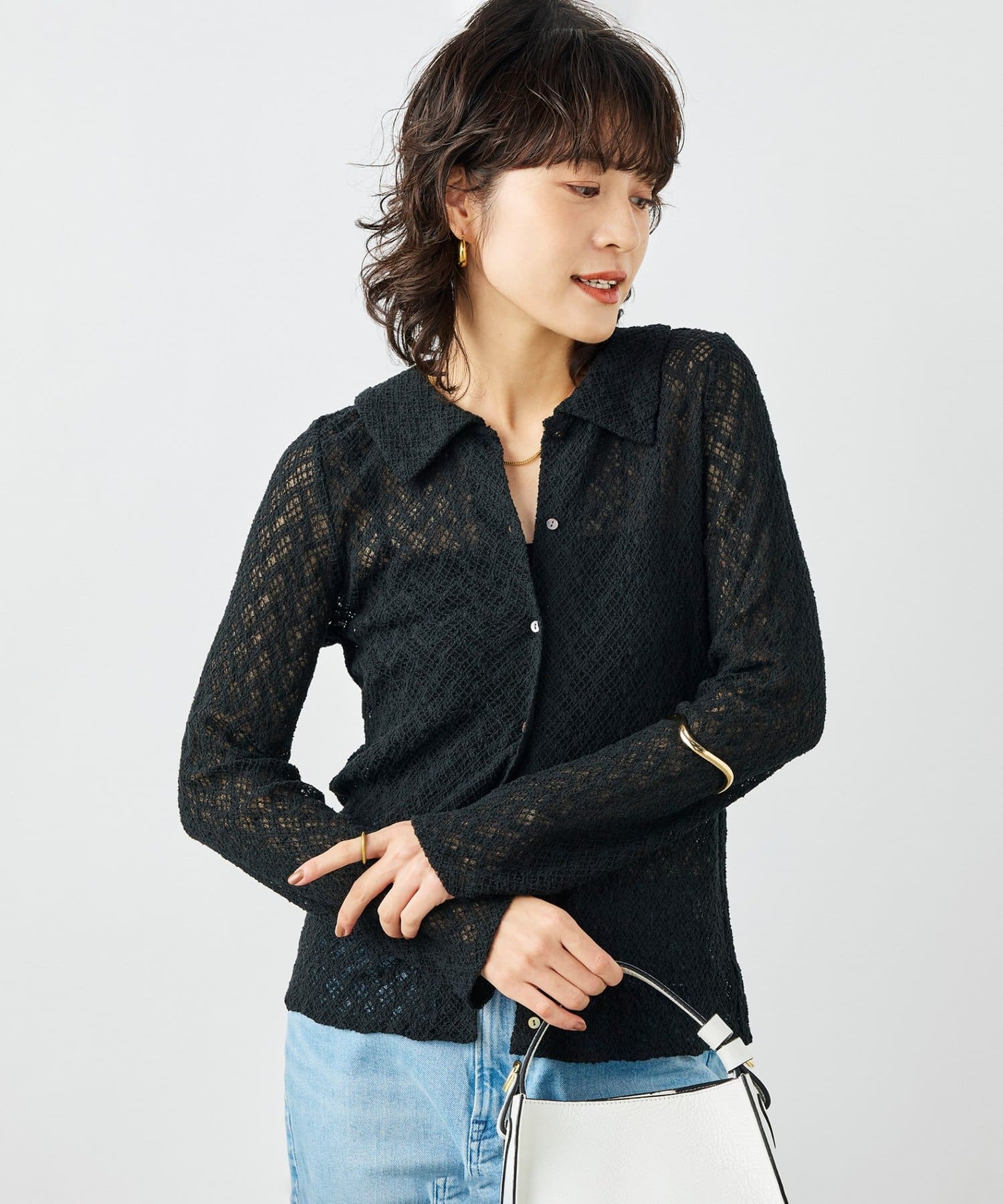 NOLLEY'S(ノーリーズ) ウォッシャブル襟付きレースカーディガン