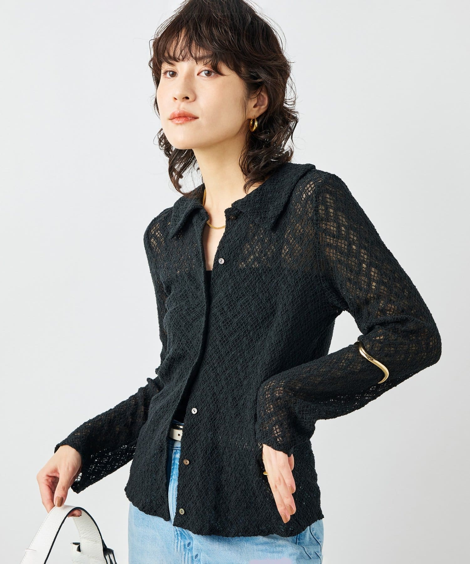 NOLLEY'S(ノーリーズ) ウォッシャブル襟付きレースカーディガン